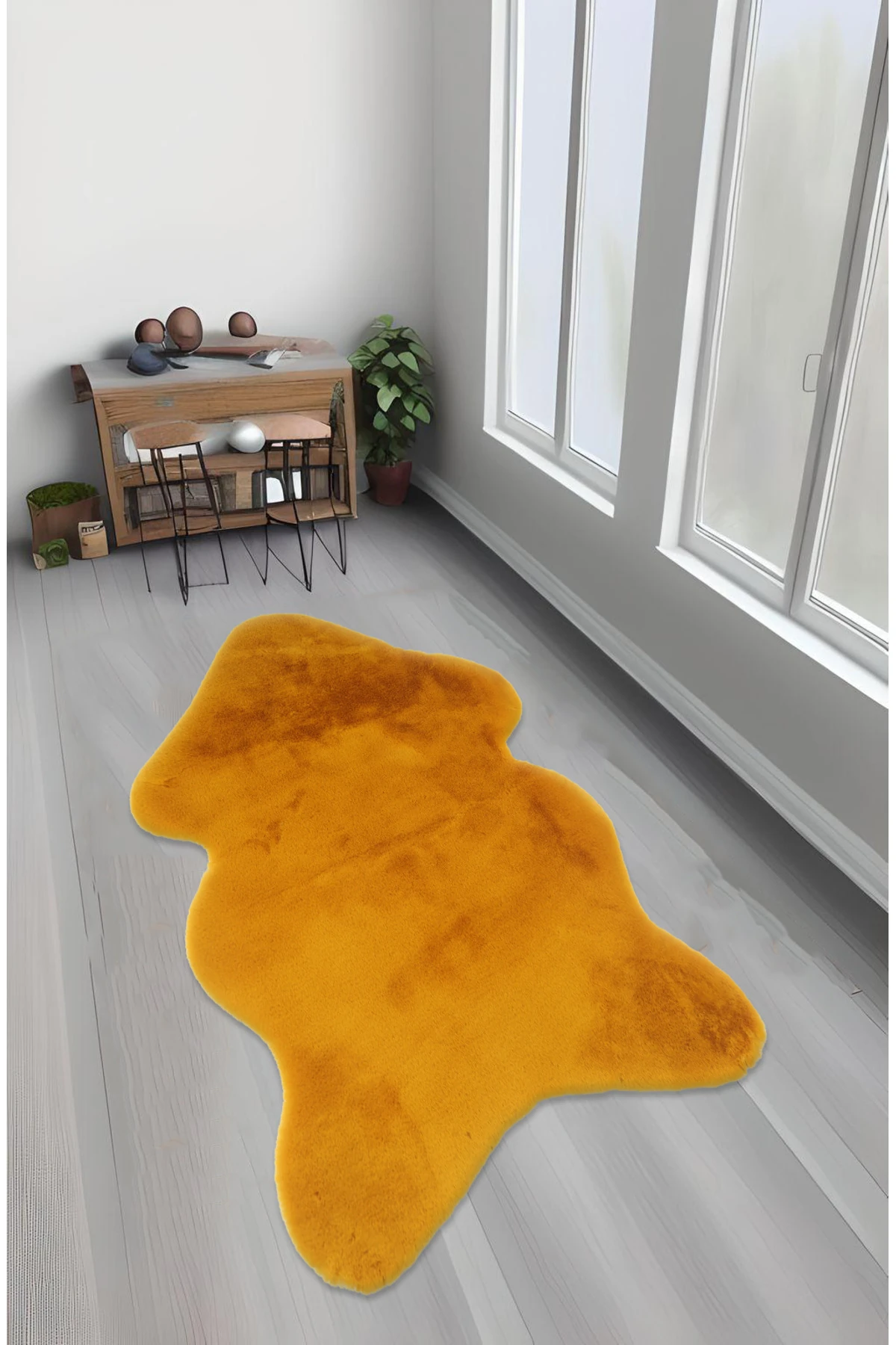 Bonnie Tavşan Tüyü, Ultra Lüks, Süet Taban Yıkanabilir, Post Halı  - hardal