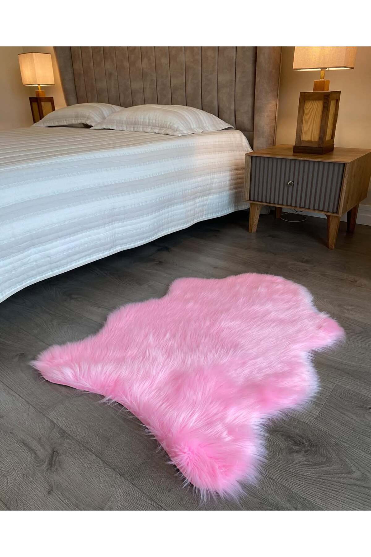 Puffin Yumuşacık Kuzu Post Kaymaz Taban Kürk Halı Makinede Yıkanabilir - pembe