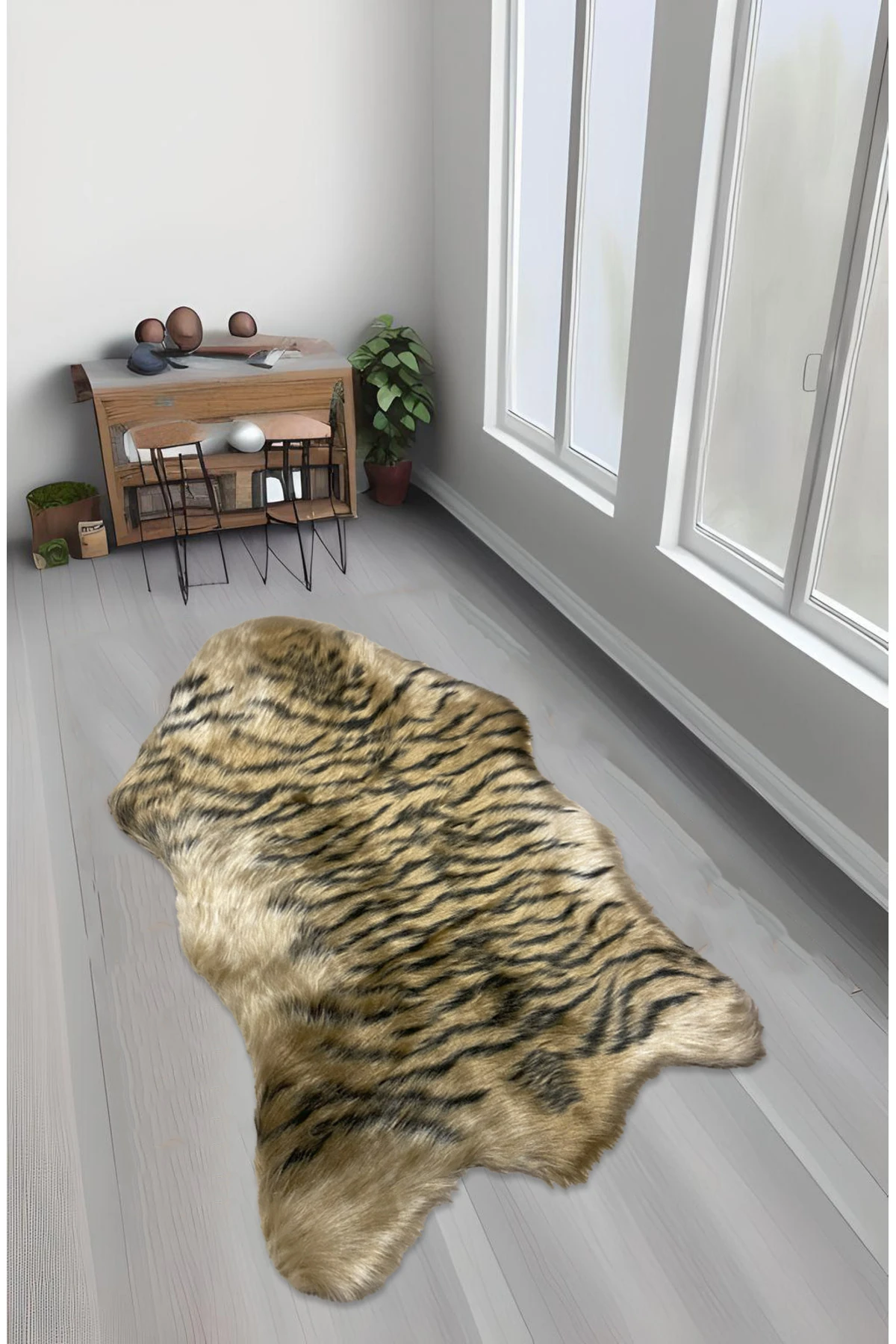 Tiger Süet Taban, Yumuşacık Yıkanabilir Lüks Kaplan Kürk Halı Post 100x150