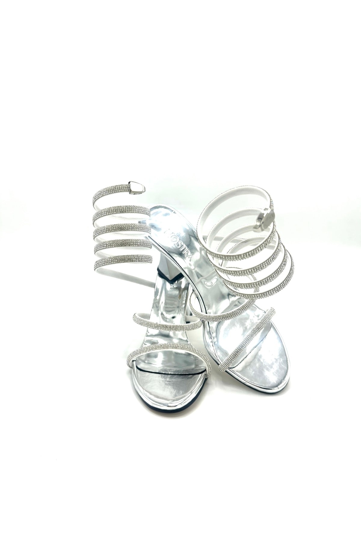 Best Kadın Bilek Saran Taşlı Topuklu Ayakkabı - Gümüş