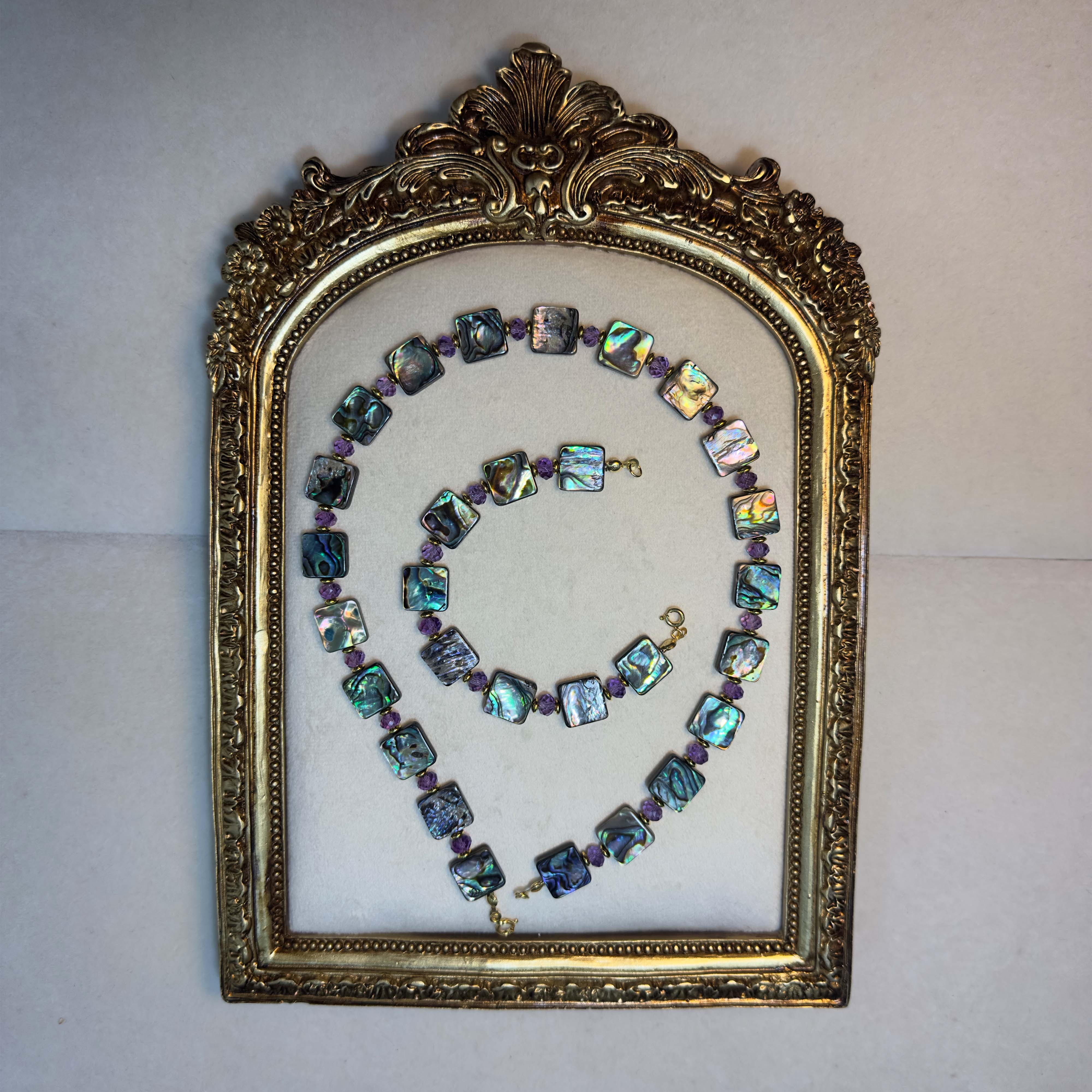 925 Gümüş Abalon Sedef ve Ametist Mücevher Set