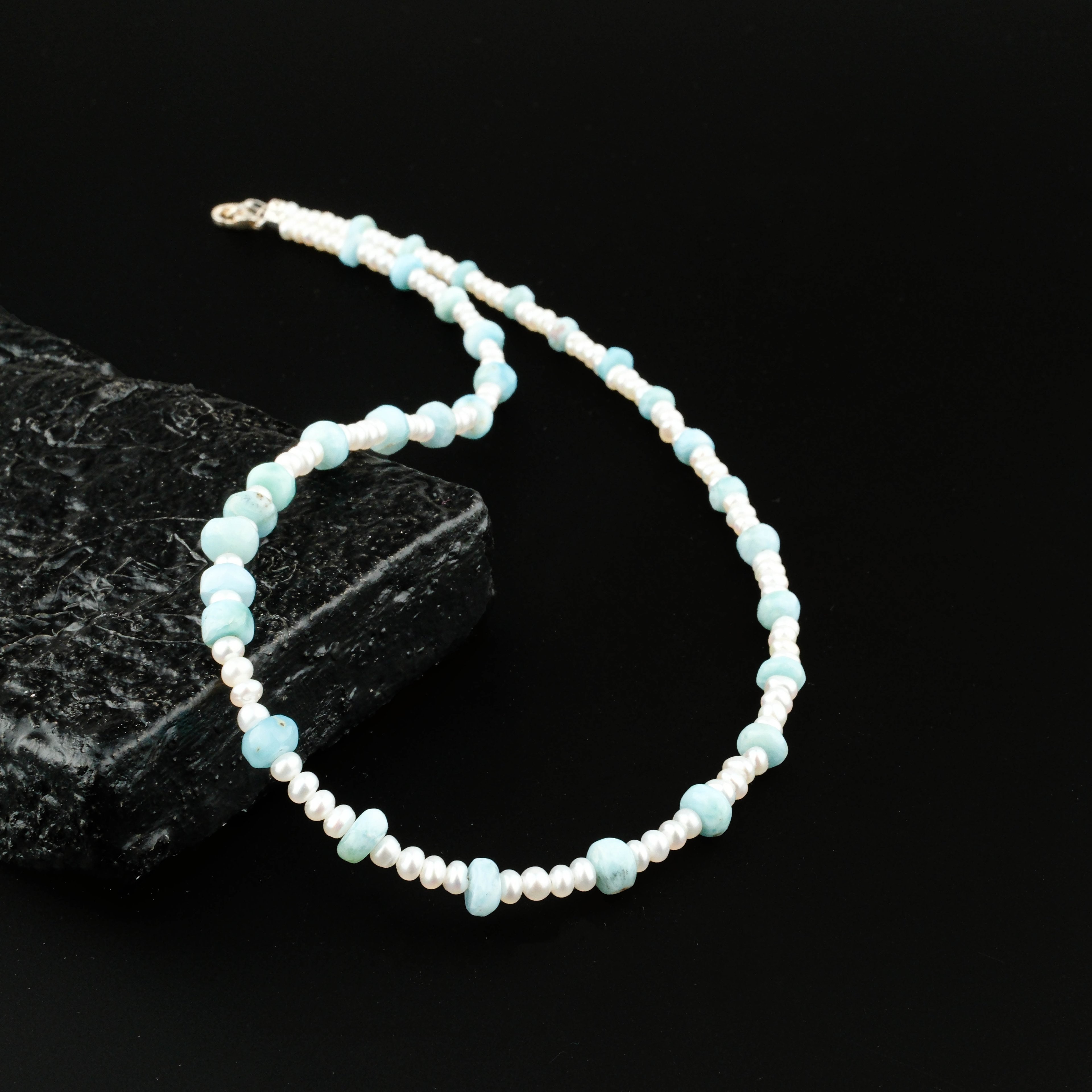 Kum İnci-Larimar Kolye %100 Garantili DoğalTaş 