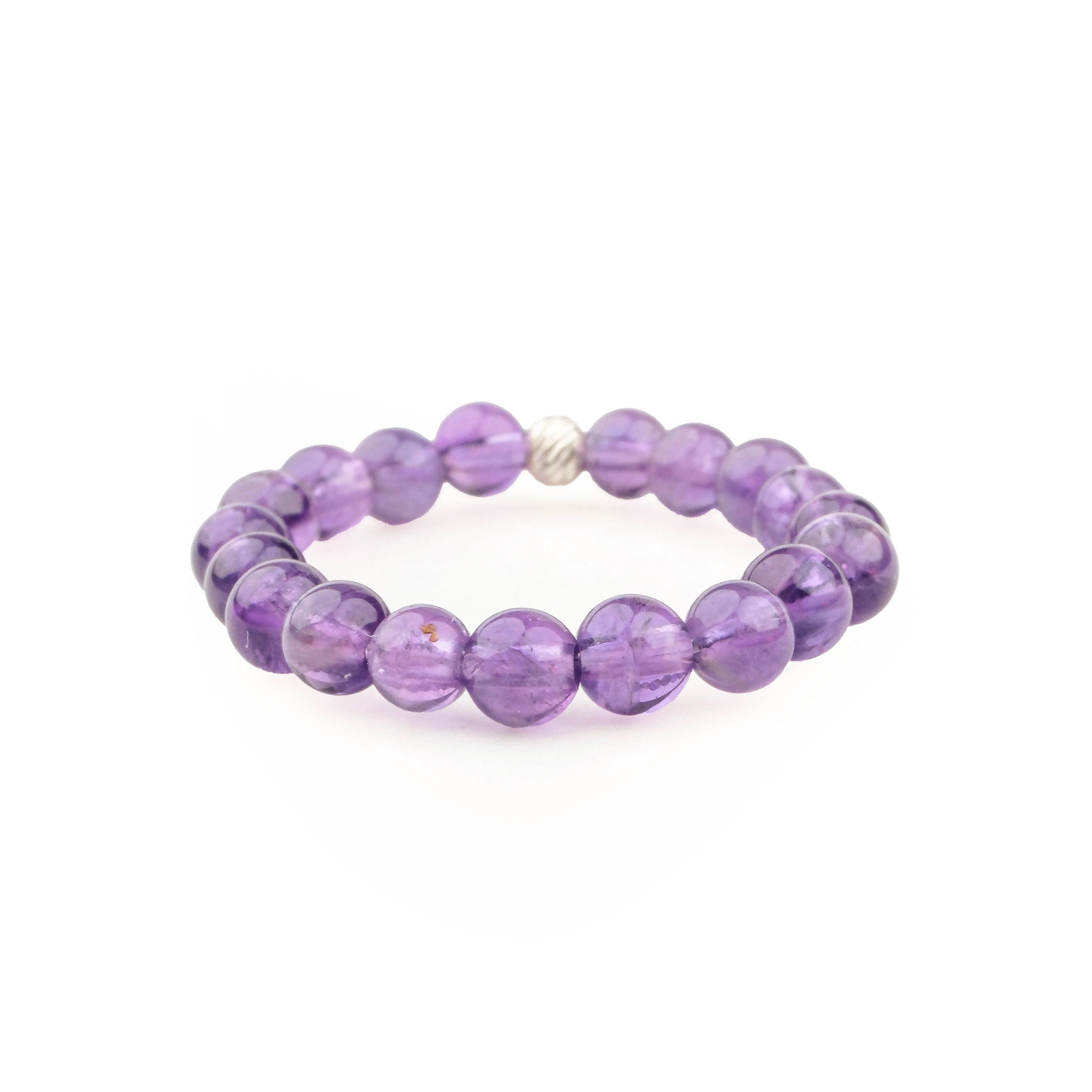 Ametist Kadın Yüzük Esnek Misinalı Garantili DoğalTaş 925Ayar Gümüş Aparat