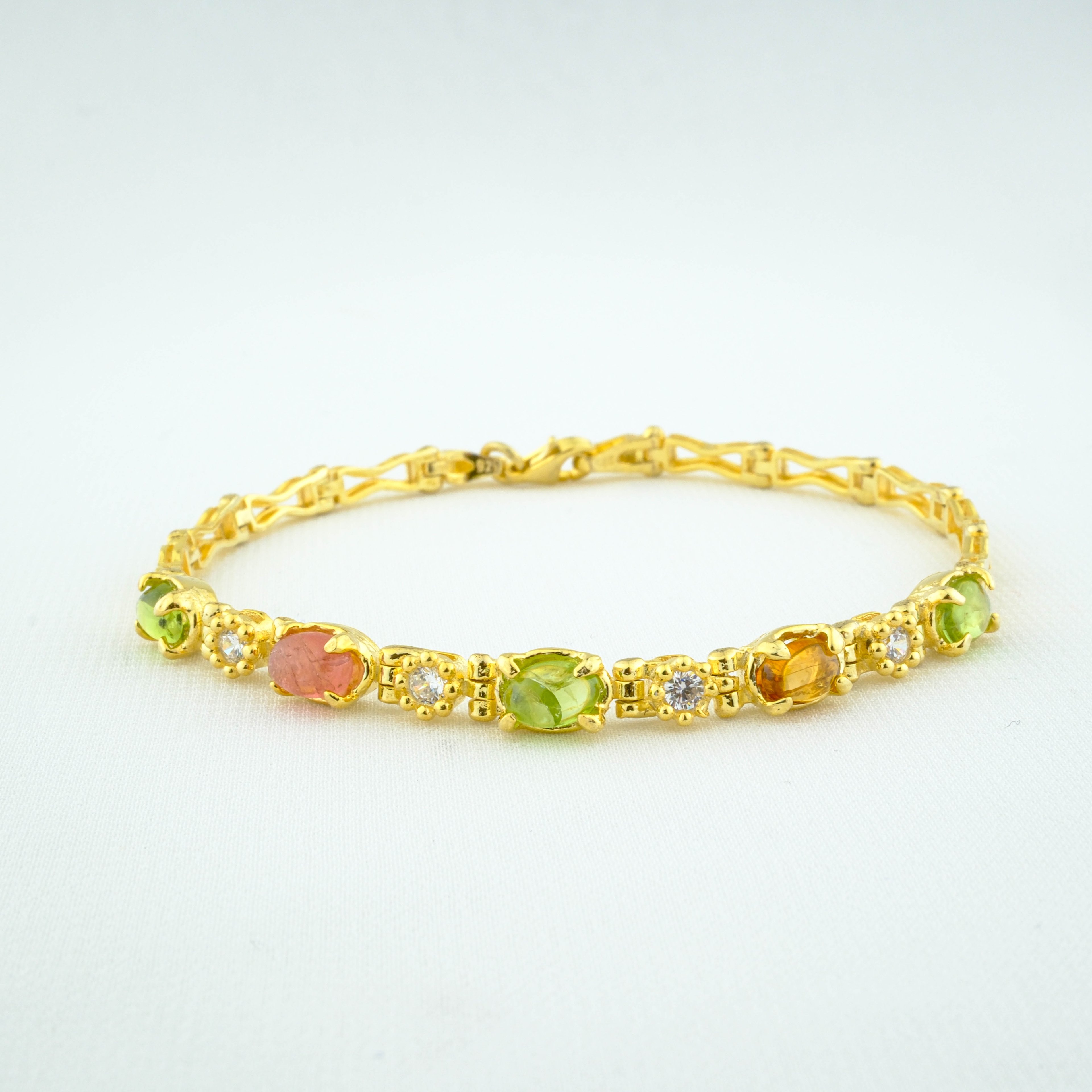 Renkli Turmalin Bileklik 925Ayar Gümüş Gold Kaplama %100 Garantili DoğalTaş