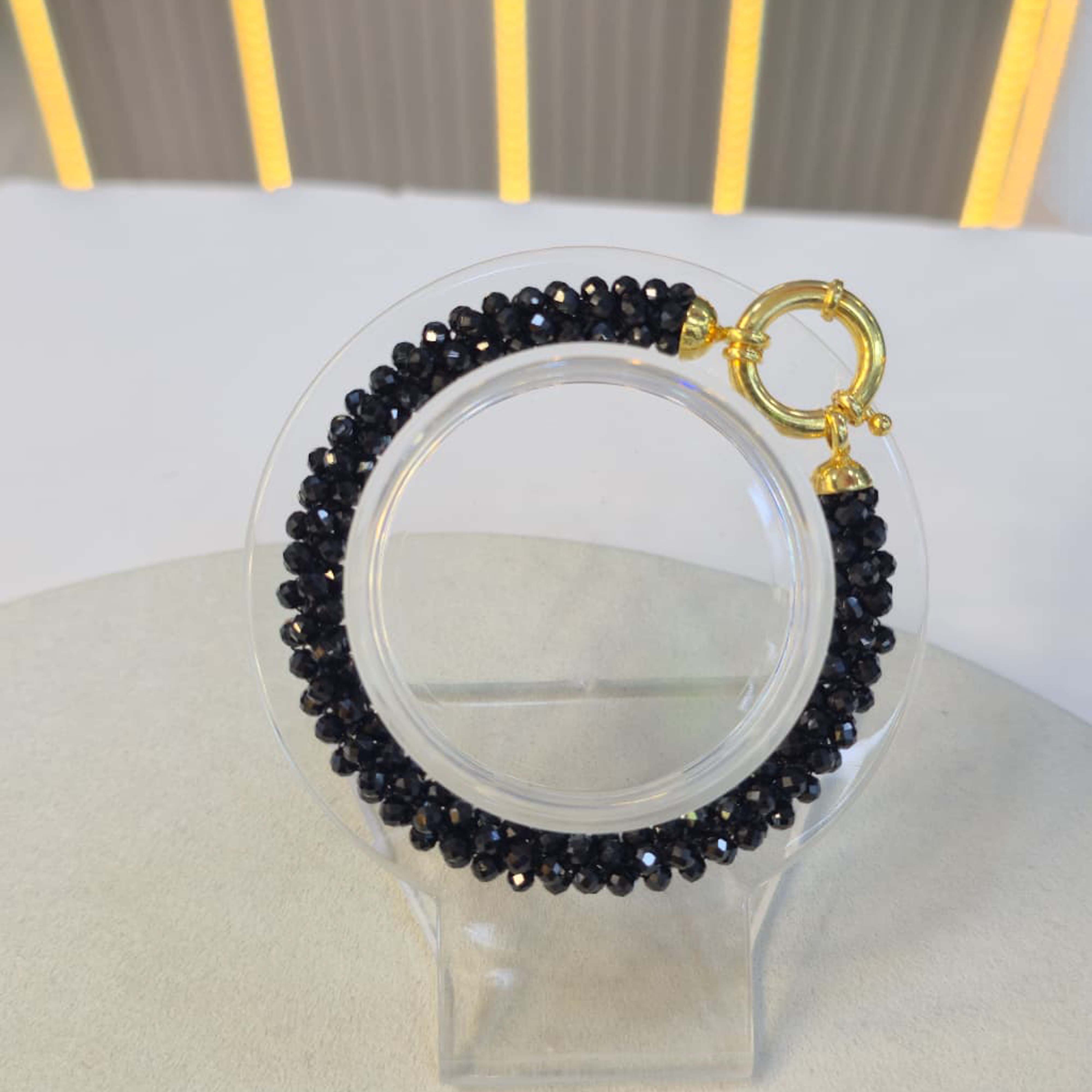 Siyah Turmalin Mikro Altın Kaplama Gümüş Bileklik