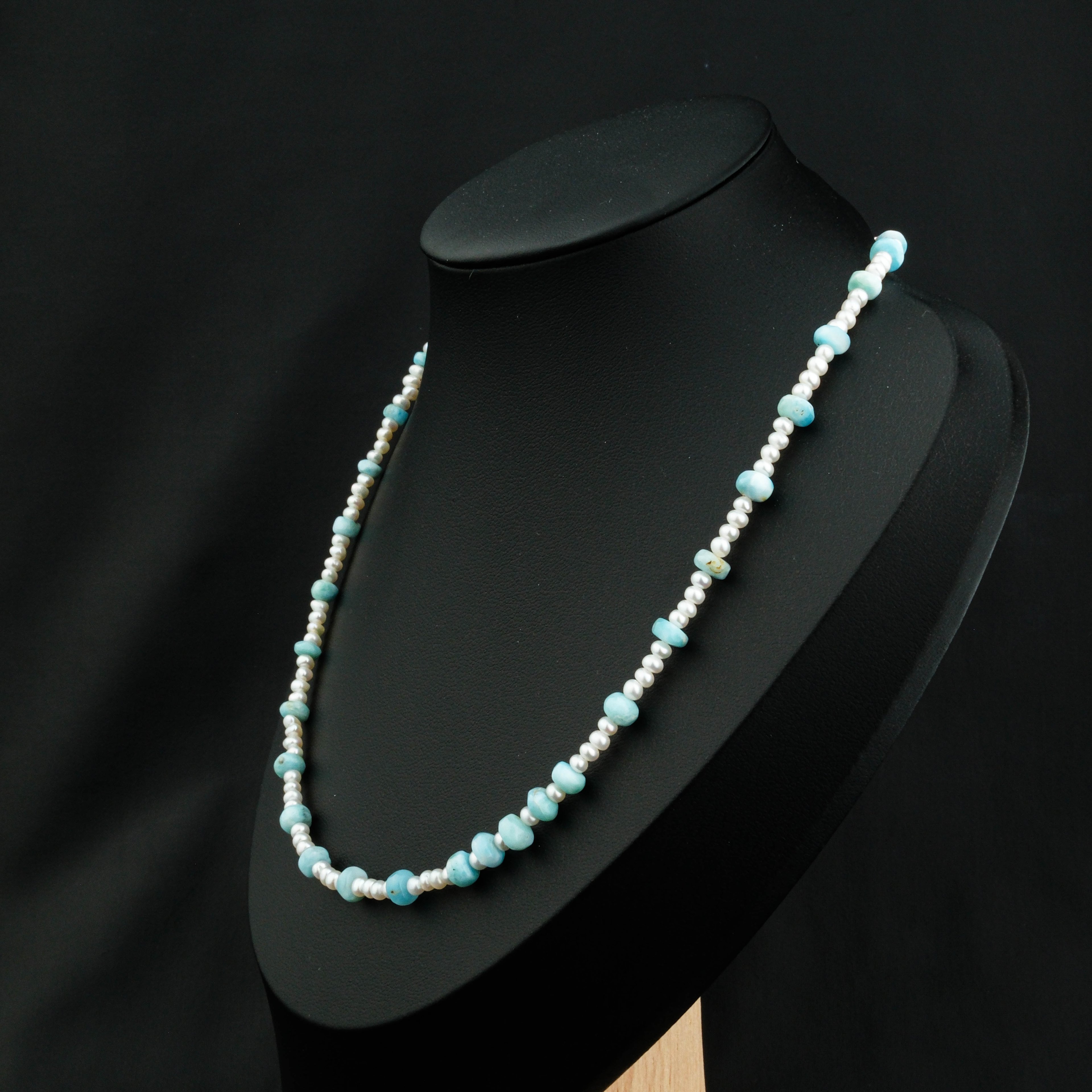 Kum İnci-Larimar Kolye %100 Garantili DoğalTaş 