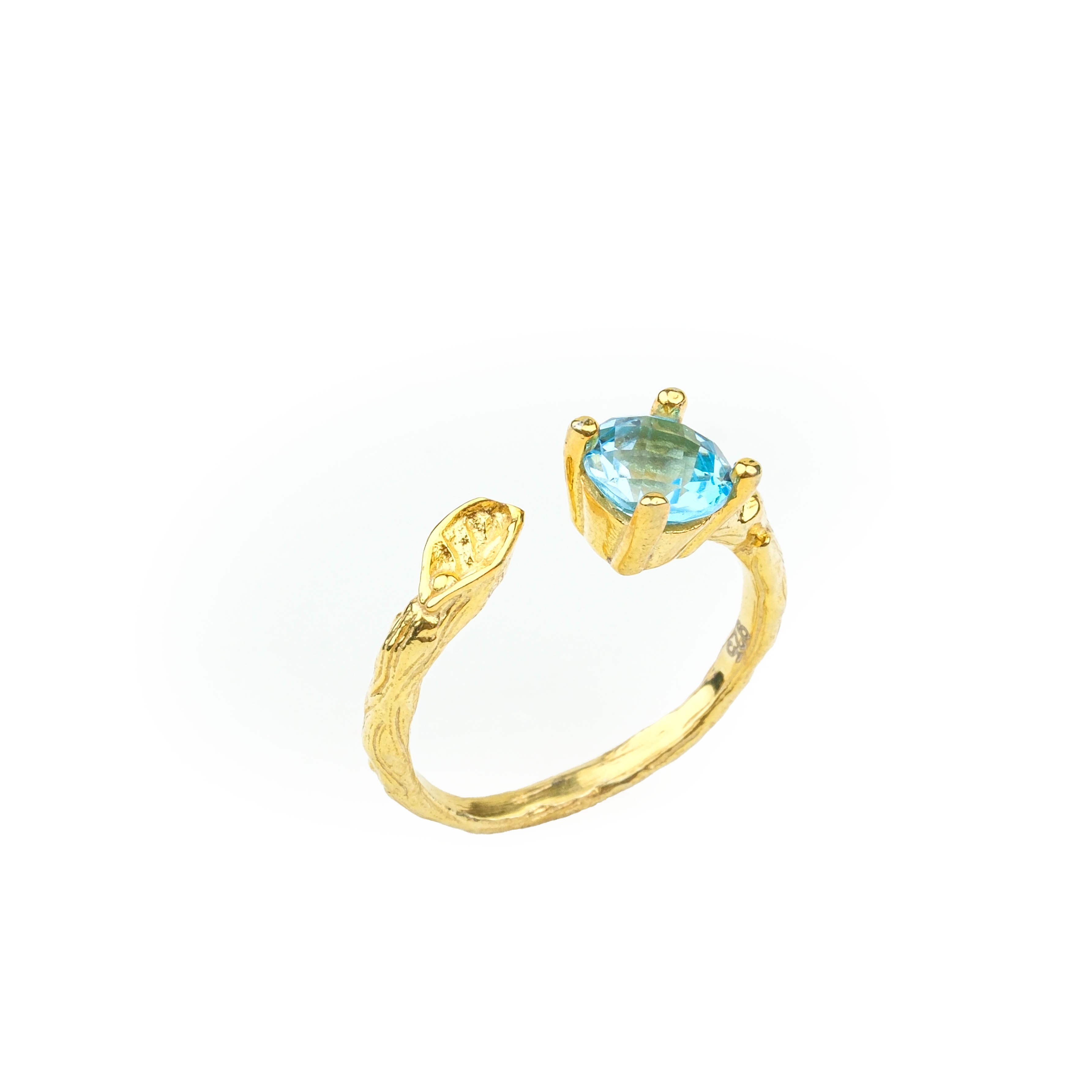 Topaz Yüzük Garantili DoğalTaş 925Ayar Gümüş Üzeri Altın Kaplama -Ayarlanabilir ölçü