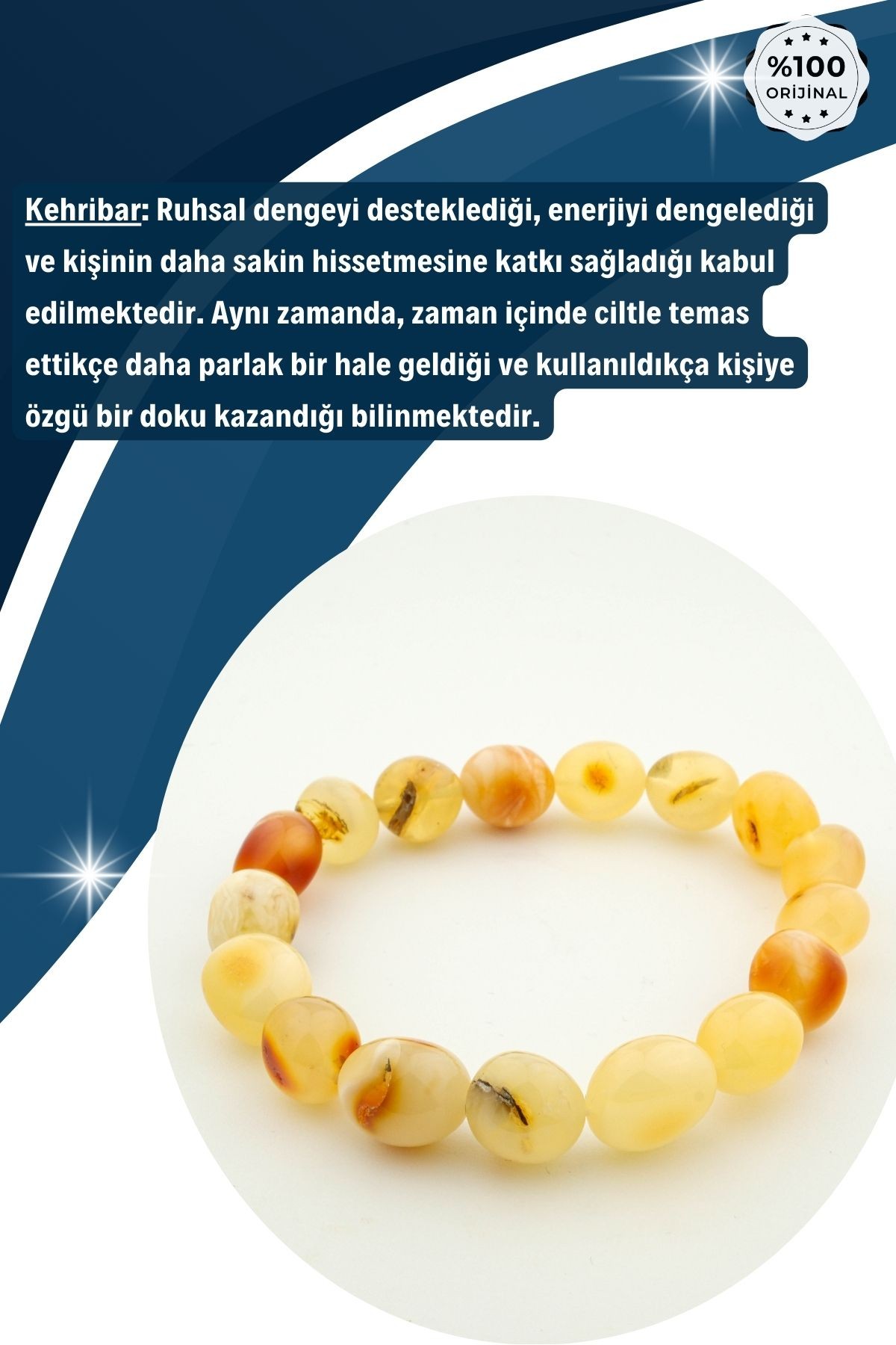 Kehribar Bileklik %100 Garantili DoğalTaş 