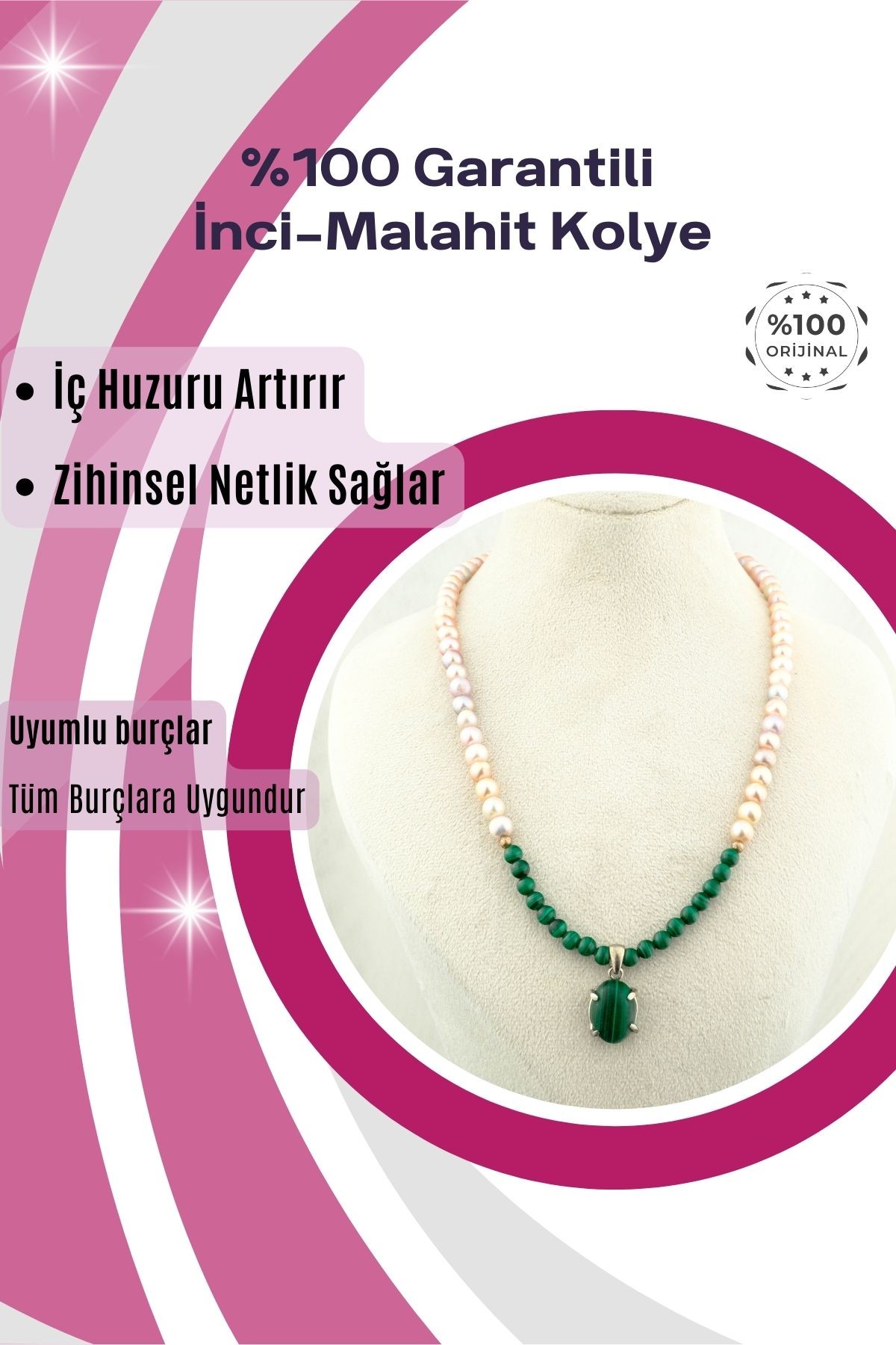 Inci-Malahit Kolye %100 Garantili DoğalTaş