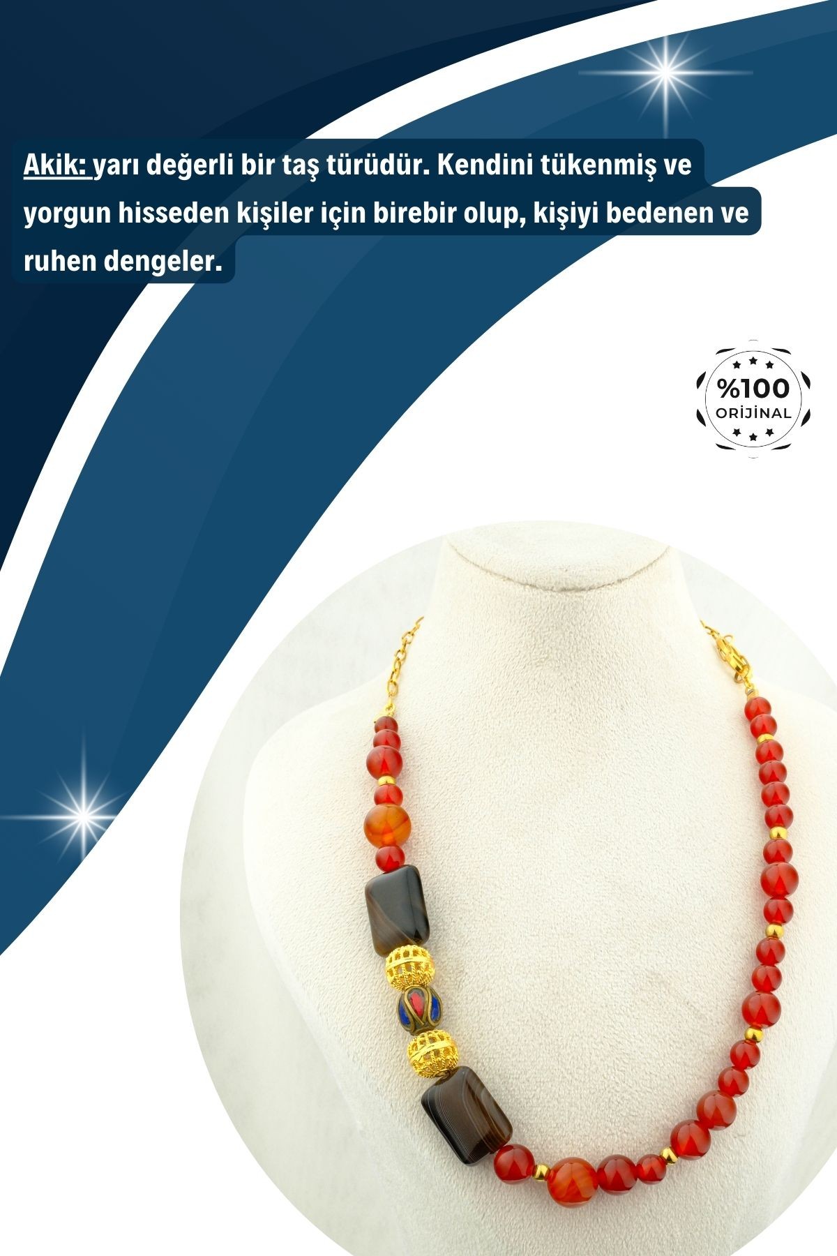Akik Çelik Aparatlı Küre ve Dikdörtgen Kesim Kolye %100 Garantili DoğalTaş
