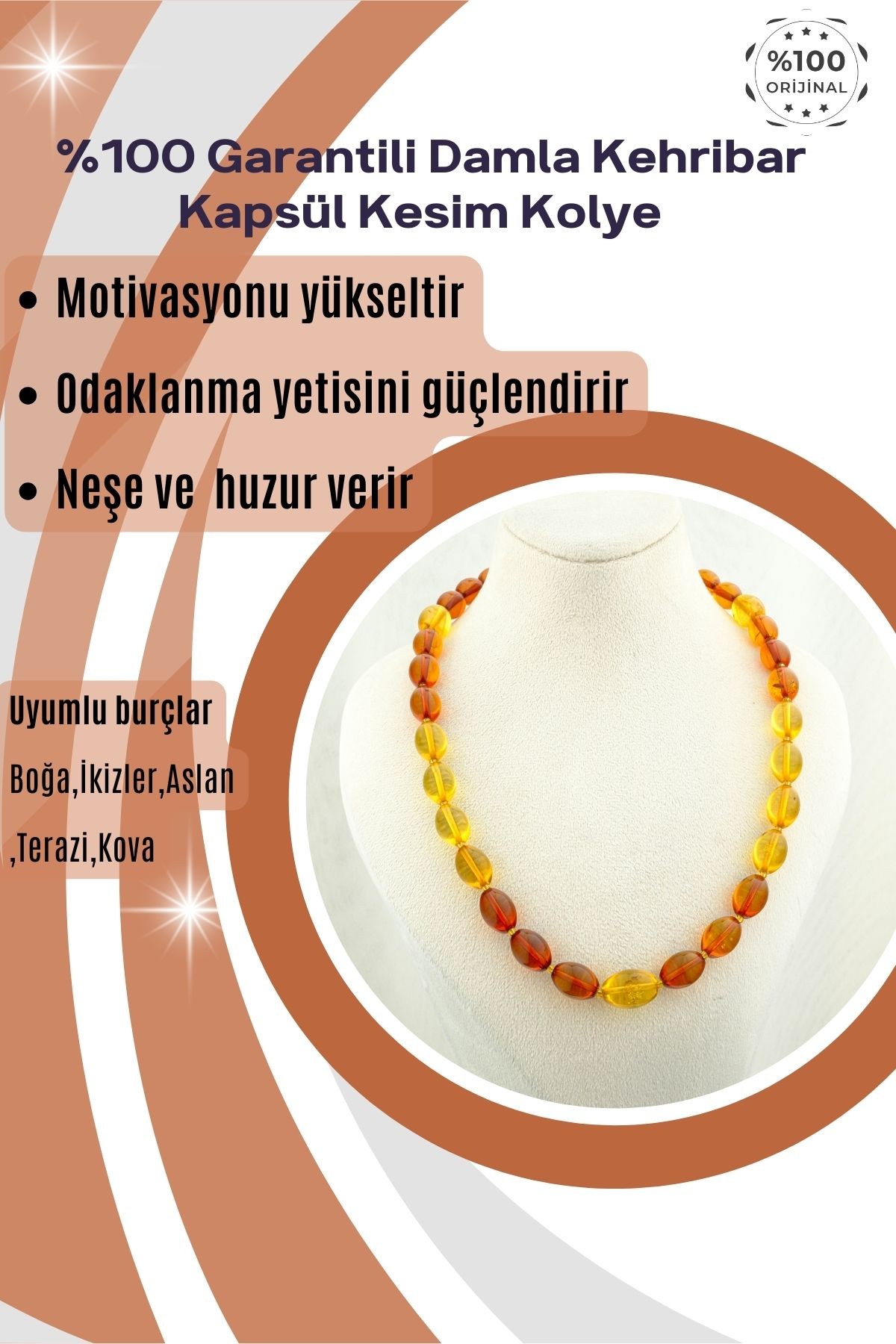 Damla Kehribar Kolye %100 Garantili Kapsül Kesim