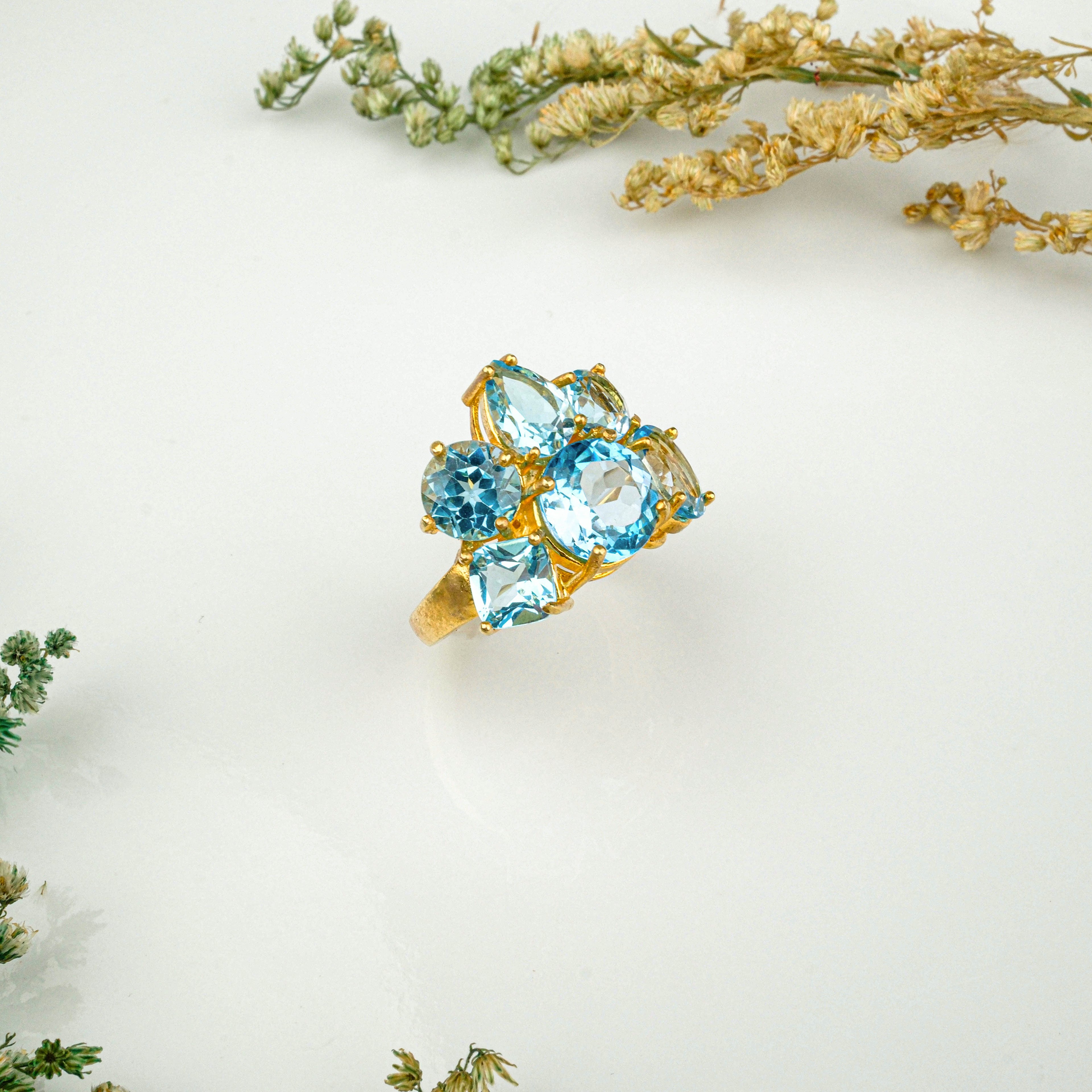 Topaz Yüzük Garantili DoğalTaş 925Ayar Gümüş Üzeri Altın Kaplama-Ayarlanabilir Ölçü