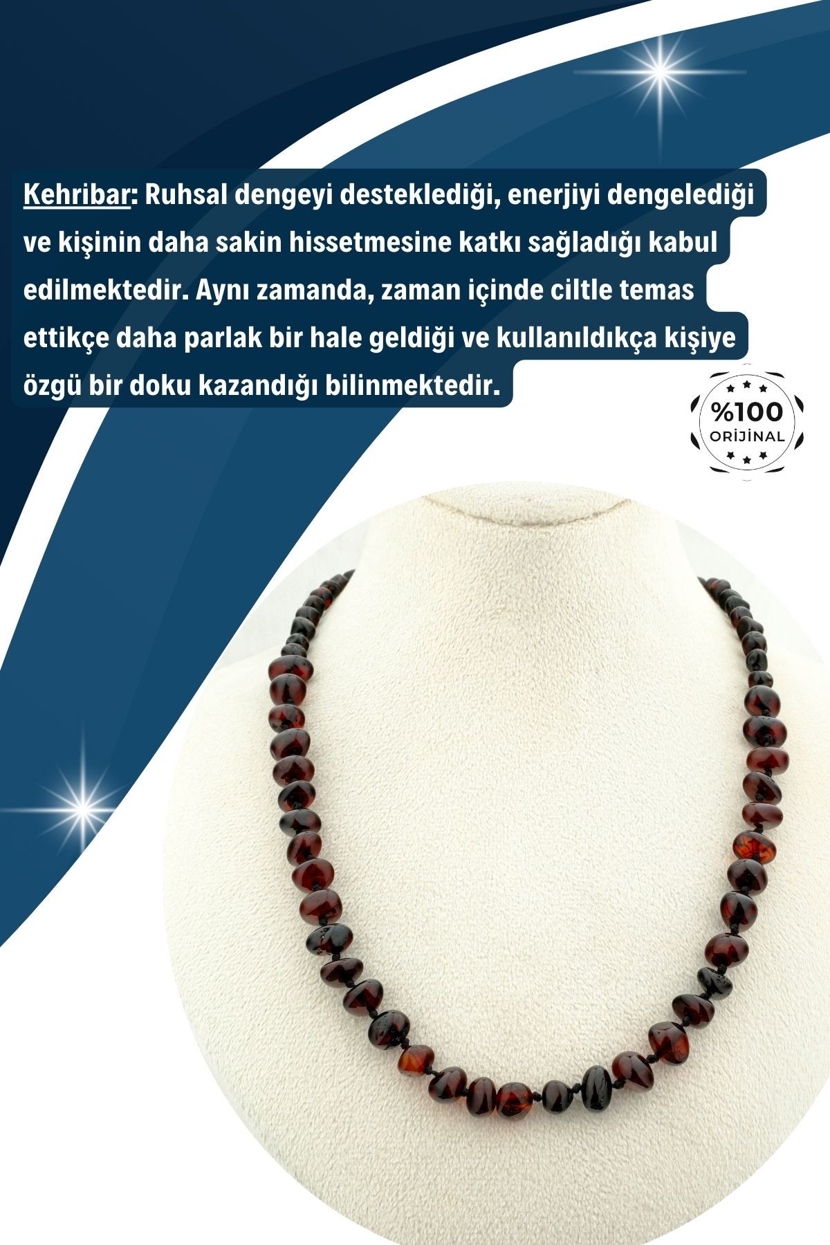 Damla Kehribar Kolye %100 Garantili Vişne Renk