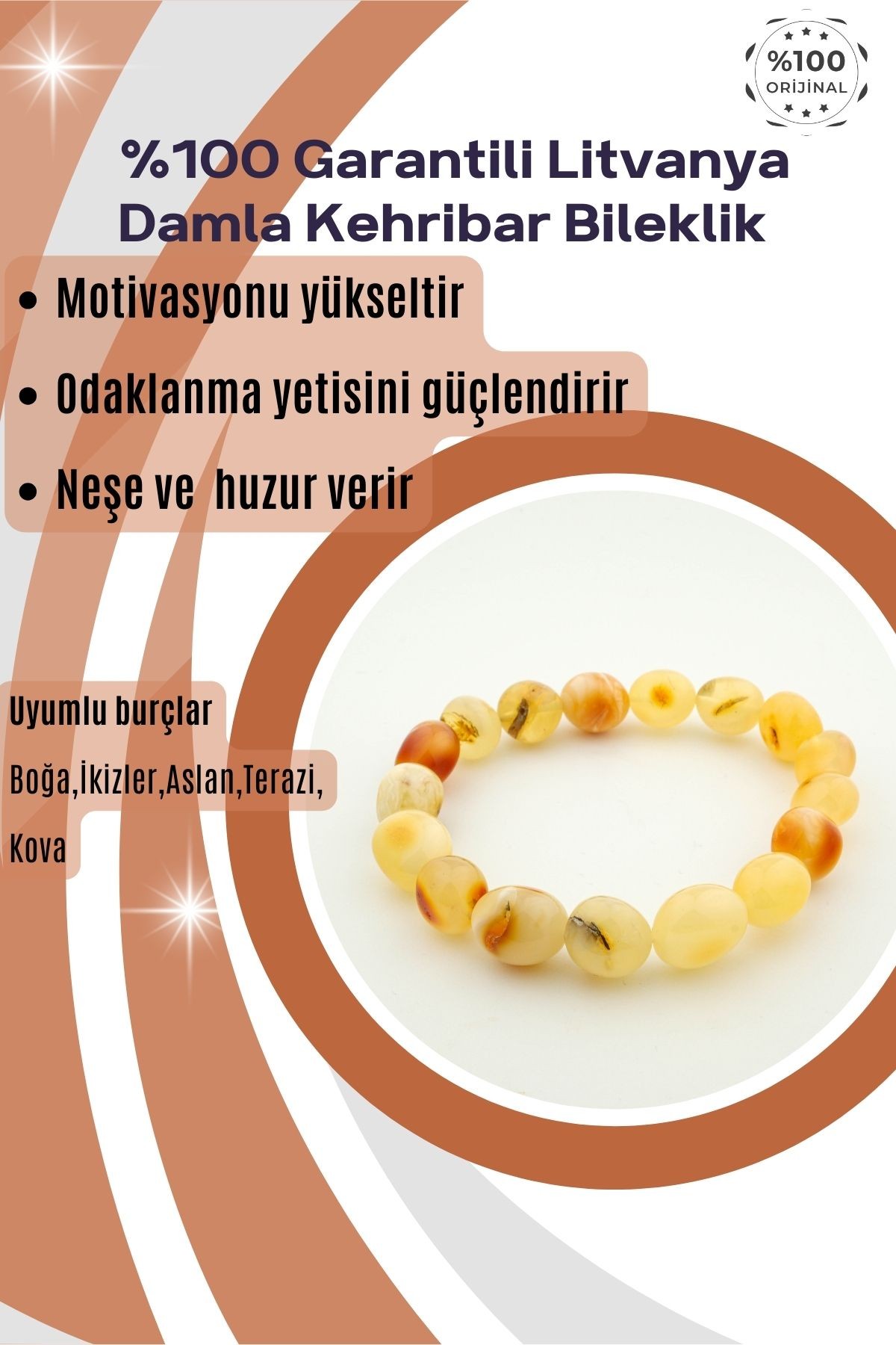 Kehribar Bileklik %100 Garantili DoğalTaş 