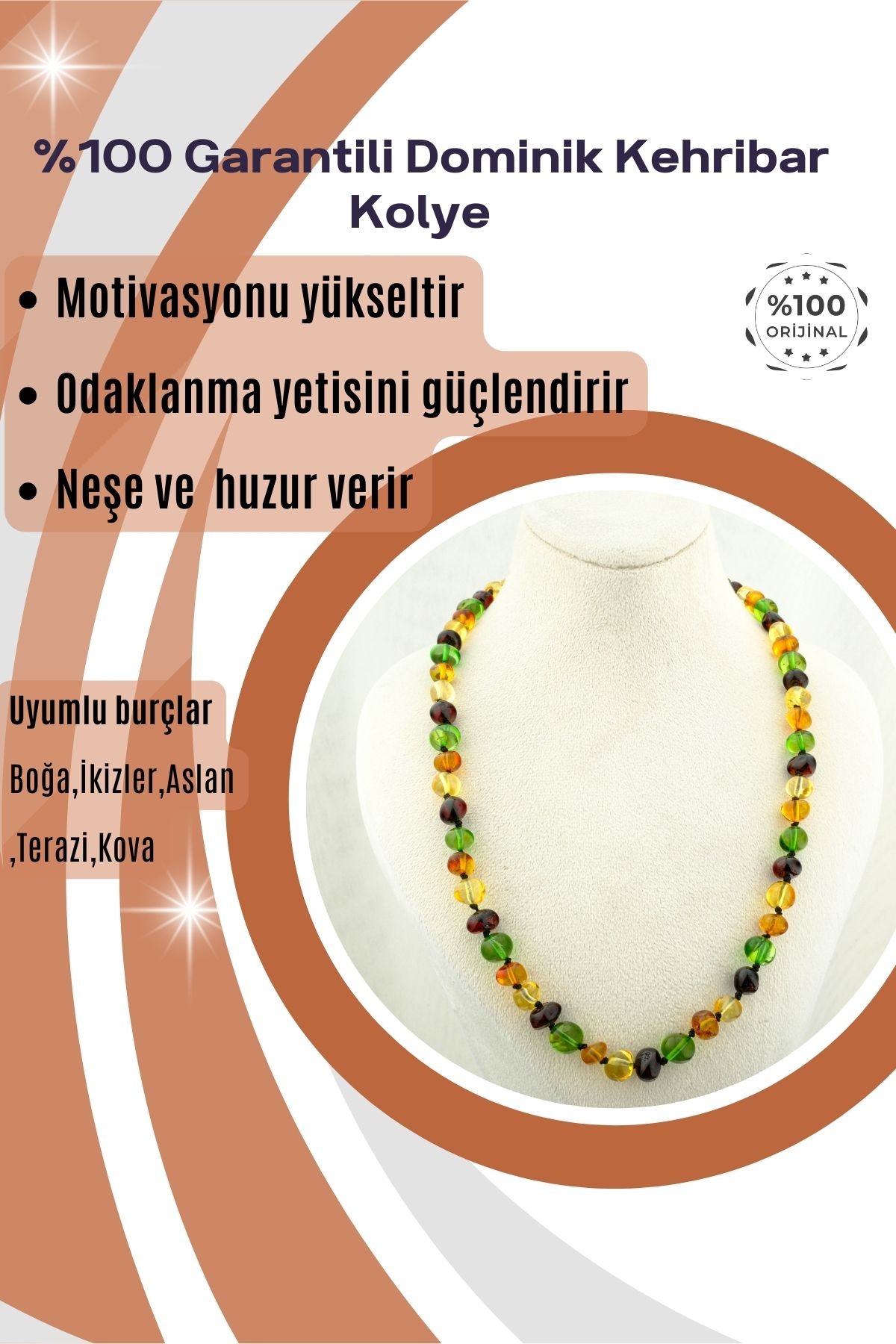 Kehribar Kolye %100 Garantili Dominik Kehribar