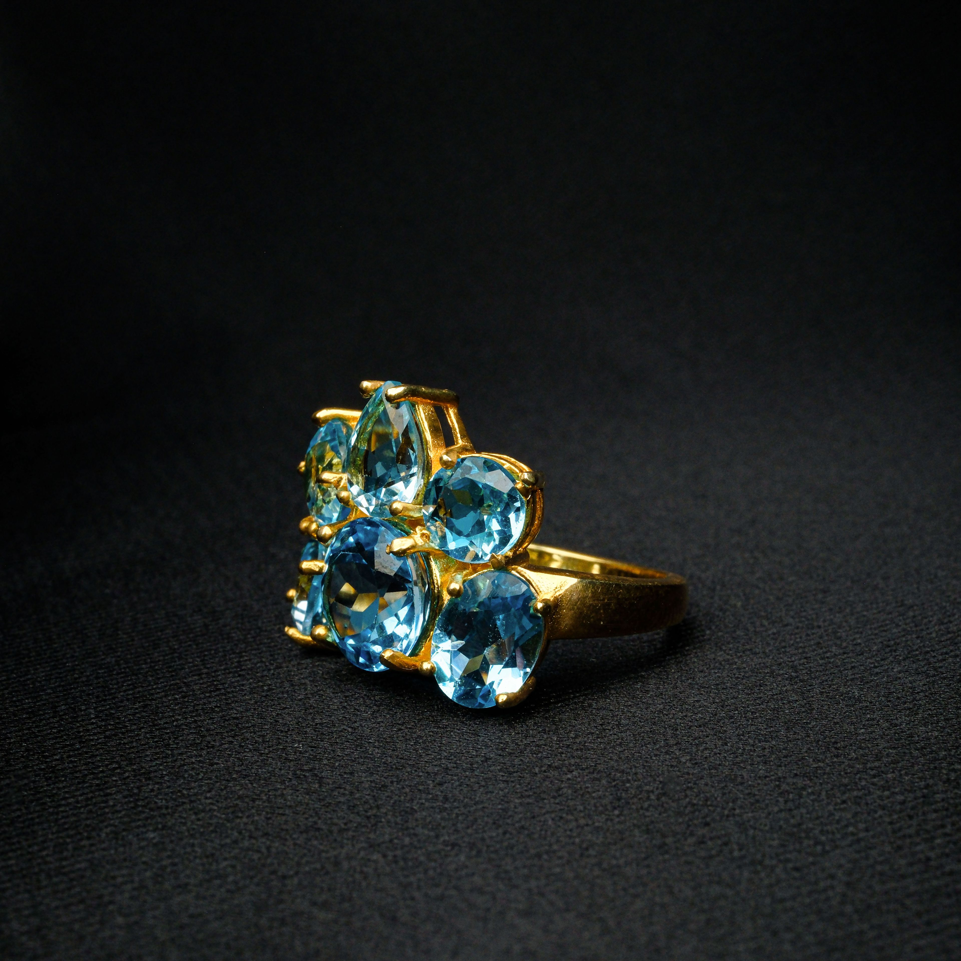 Topaz Yüzük Garantili DoğalTaş 925Ayar Gümüş Üzeri Altın Kaplama-Ayarlanabilir Ölçü