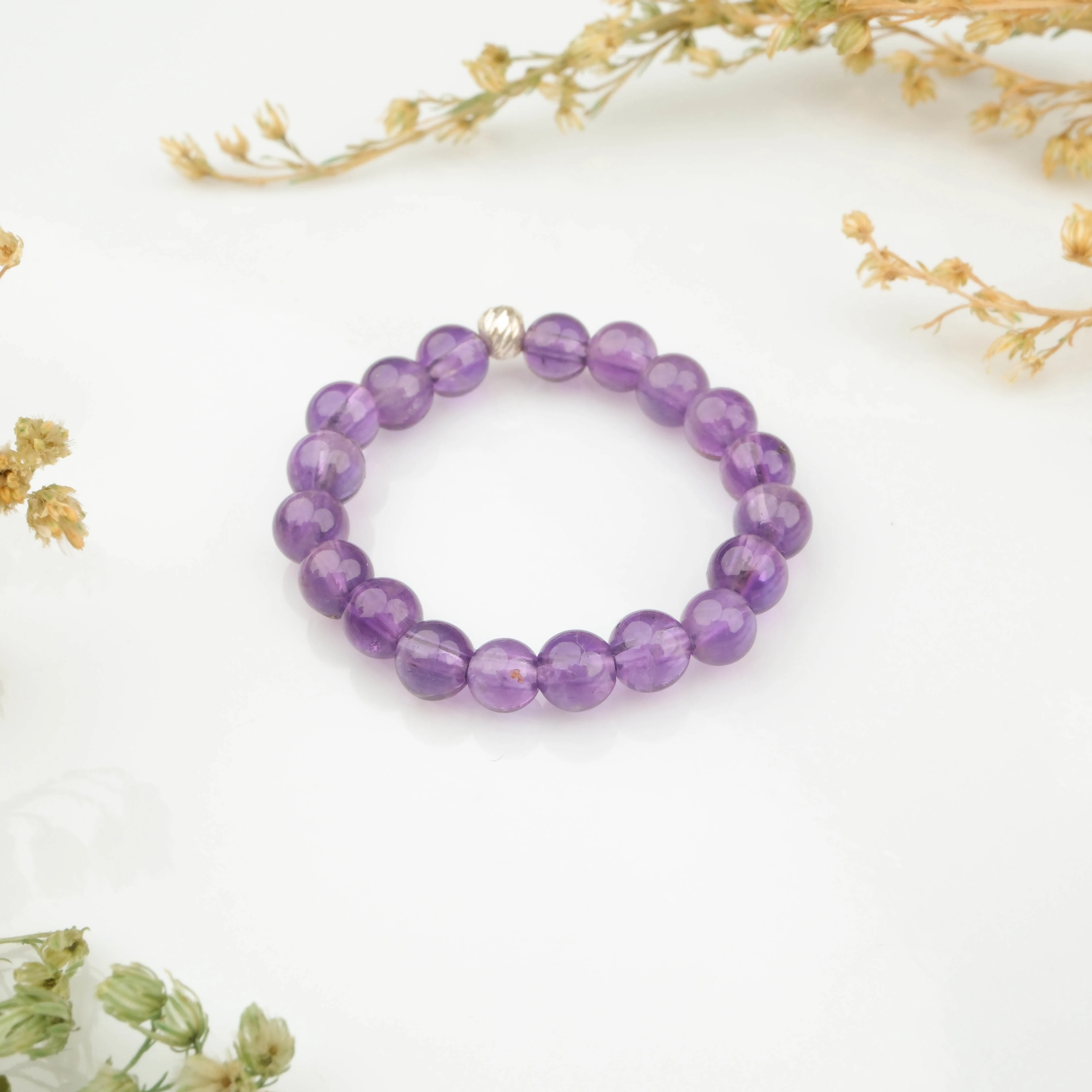 Ametist Kadın Yüzük Esnek Misinalı Garantili DoğalTaş 925Ayar Gümüş Aparat