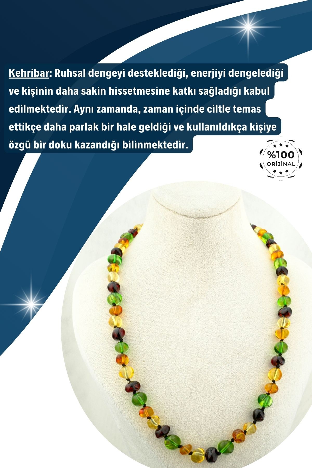 Kehribar Kolye %100 Garantili Dominik Kehribar