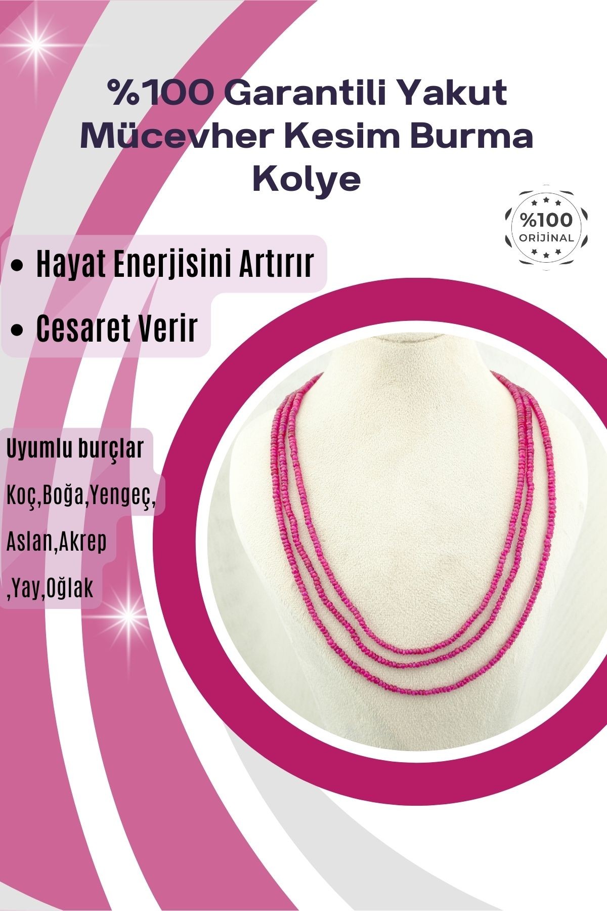 Yakut Mücevher Kesim Burma Kolye %100 Garantili DoğalTaş 