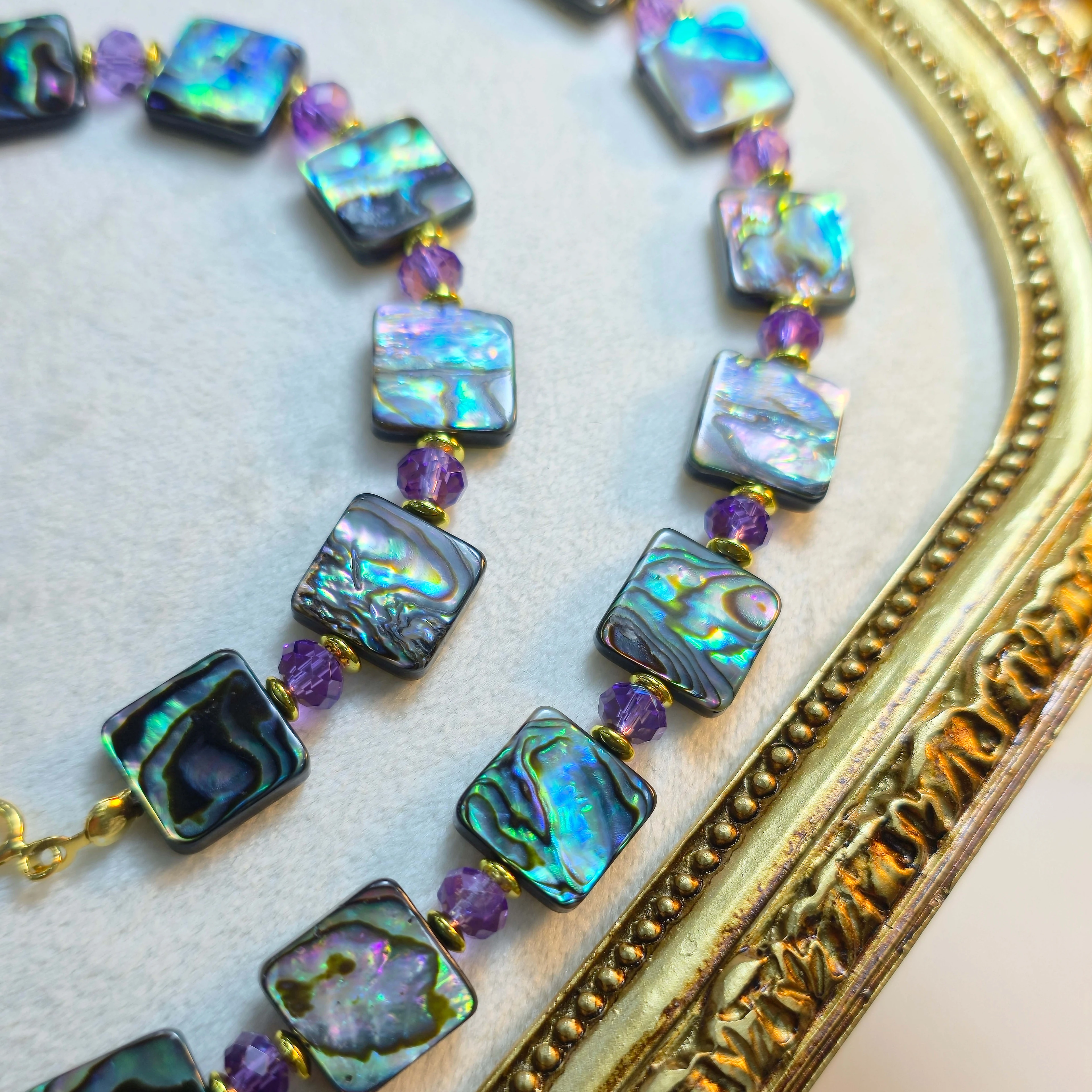 925 Gümüş Abalon Sedef ve Ametist Mücevher Set