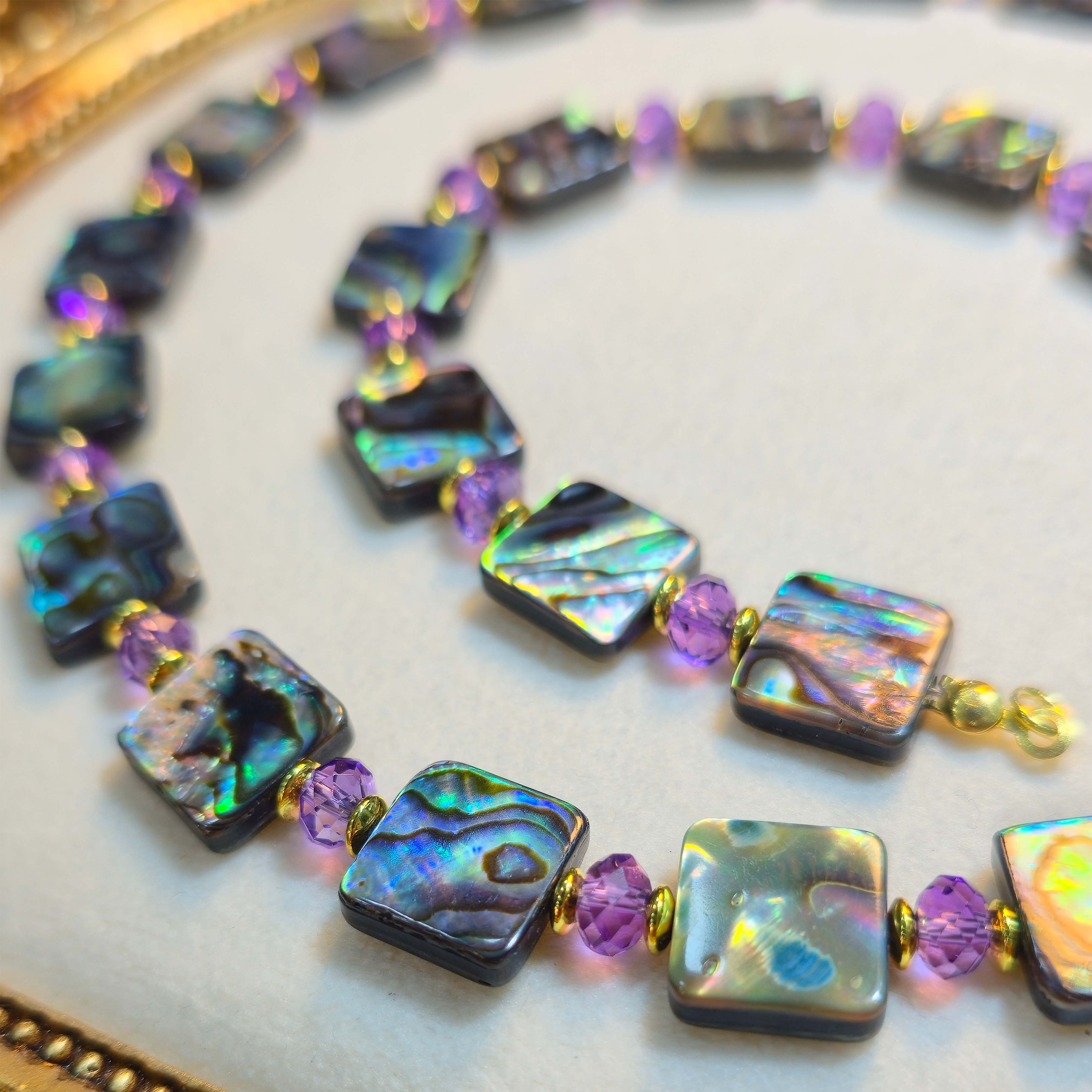 925 Gümüş Abalon Sedef ve Ametist Mücevher Set