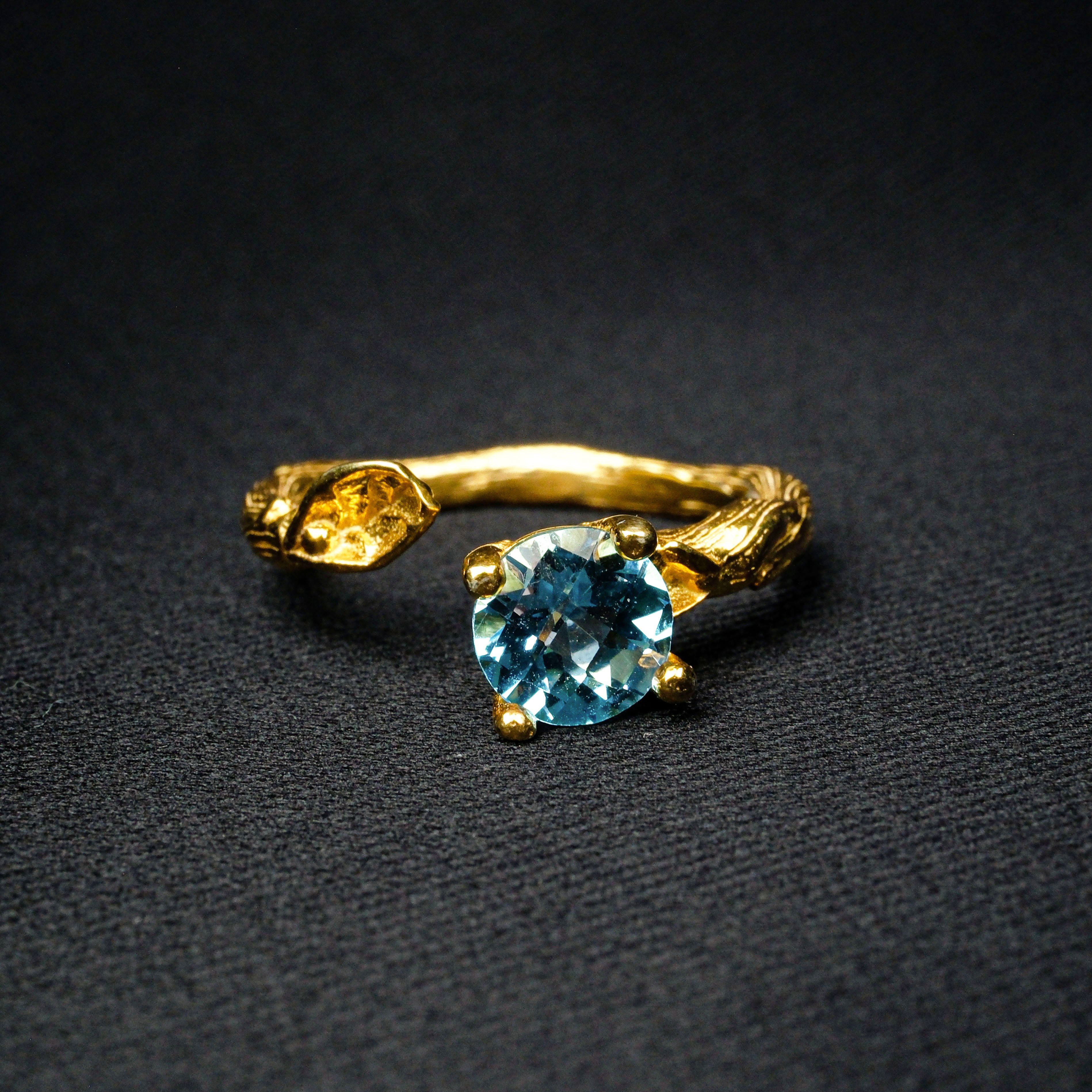 Topaz Yüzük Garantili DoğalTaş 925Ayar Gümüş Üzeri Altın Kaplama -Ayarlanabilir ölçü