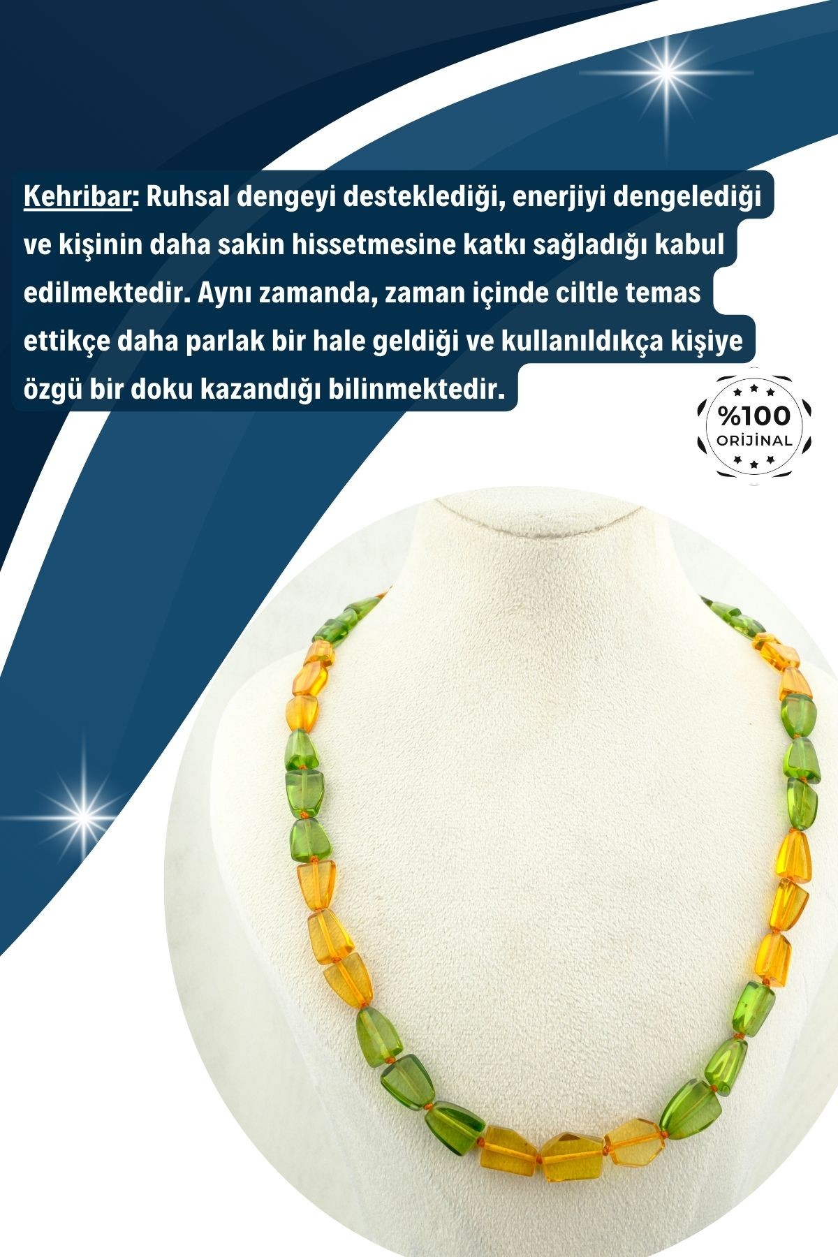 Kehribar Kolye Özel Kesim Dominik Kehribar %100 Garantili