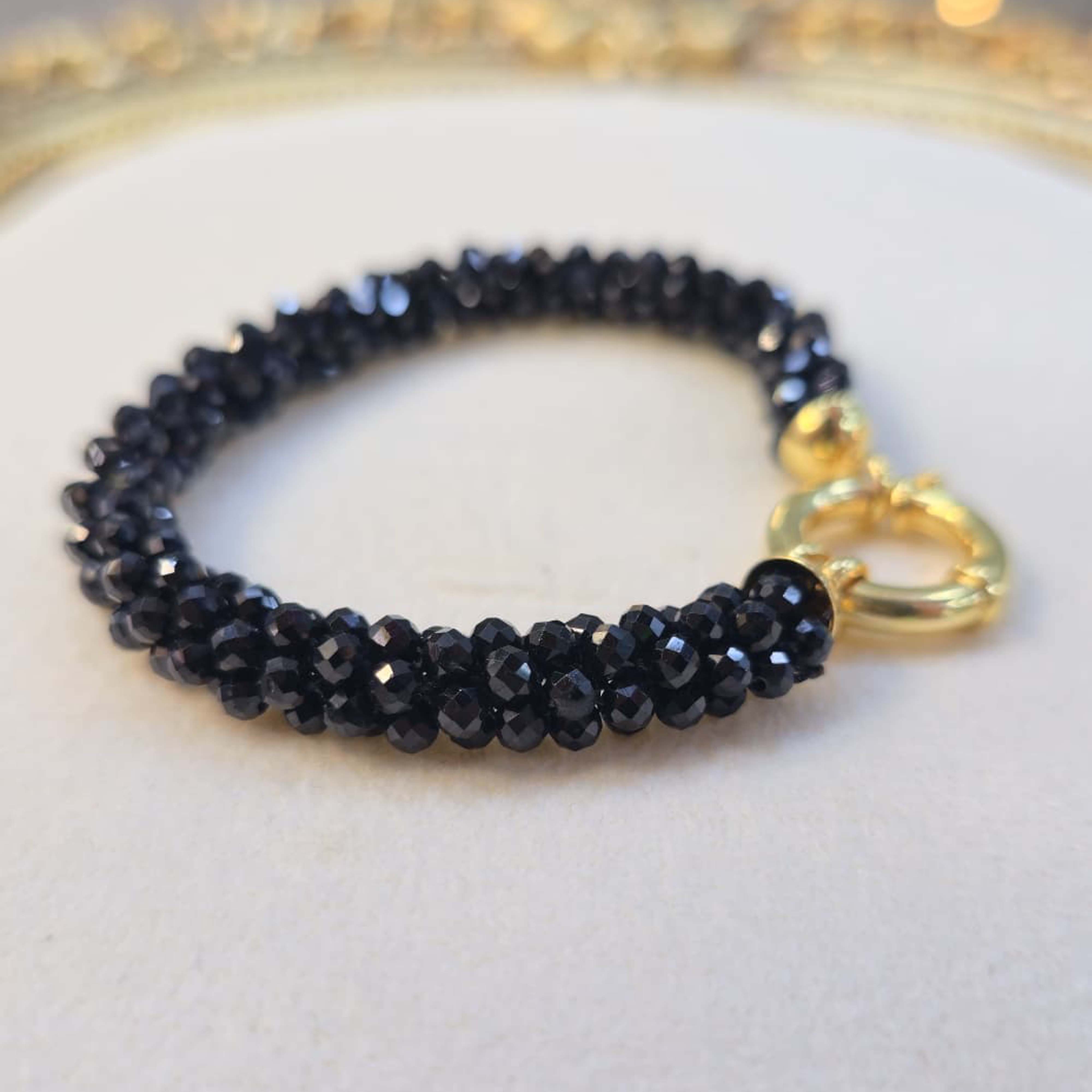 Siyah Turmalin Mikro Altın Kaplama Gümüş Bileklik