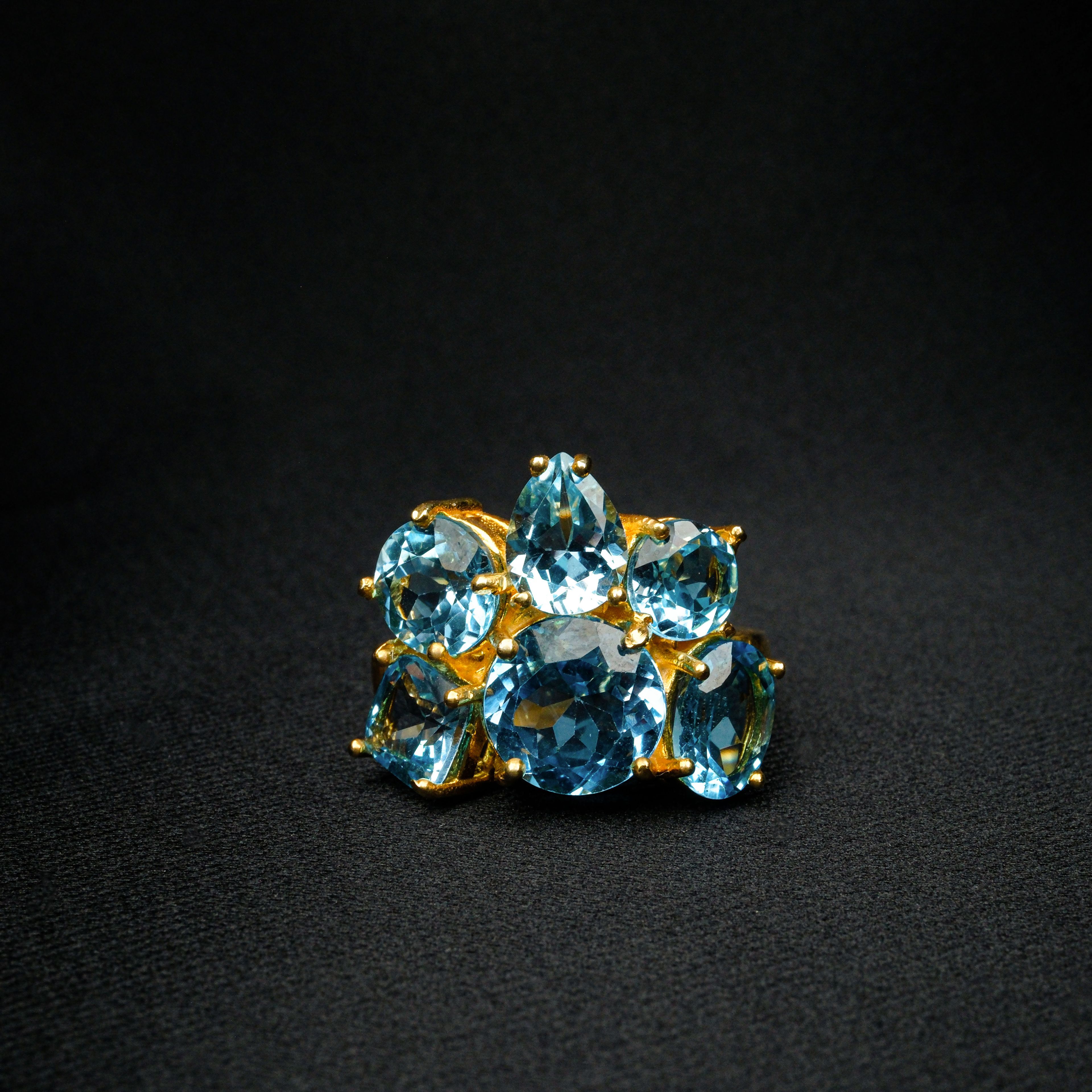 Topaz Yüzük Garantili DoğalTaş 925Ayar Gümüş Üzeri Altın Kaplama-Ayarlanabilir Ölçü