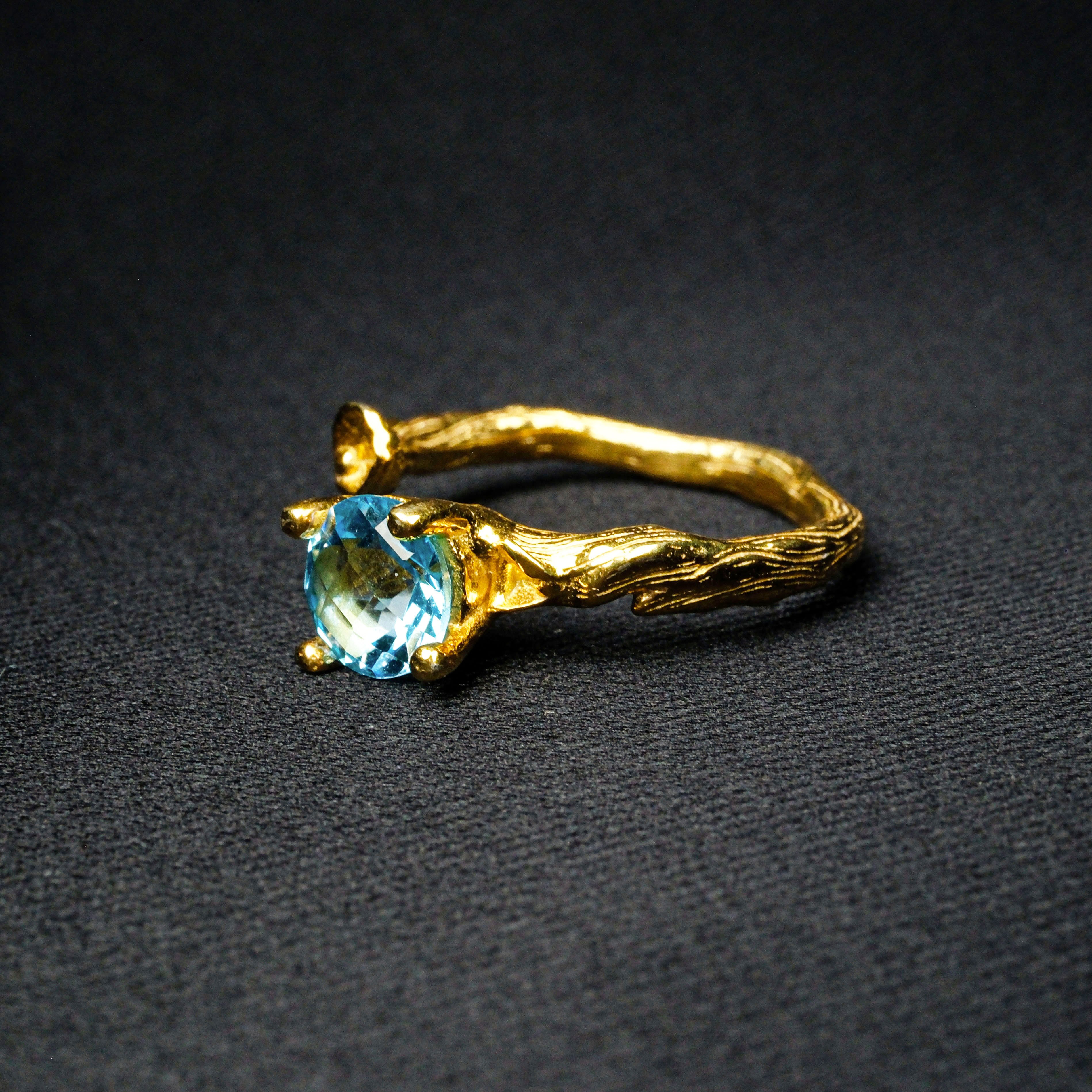 Topaz Yüzük Garantili DoğalTaş 925Ayar Gümüş Üzeri Altın Kaplama -Ayarlanabilir ölçü