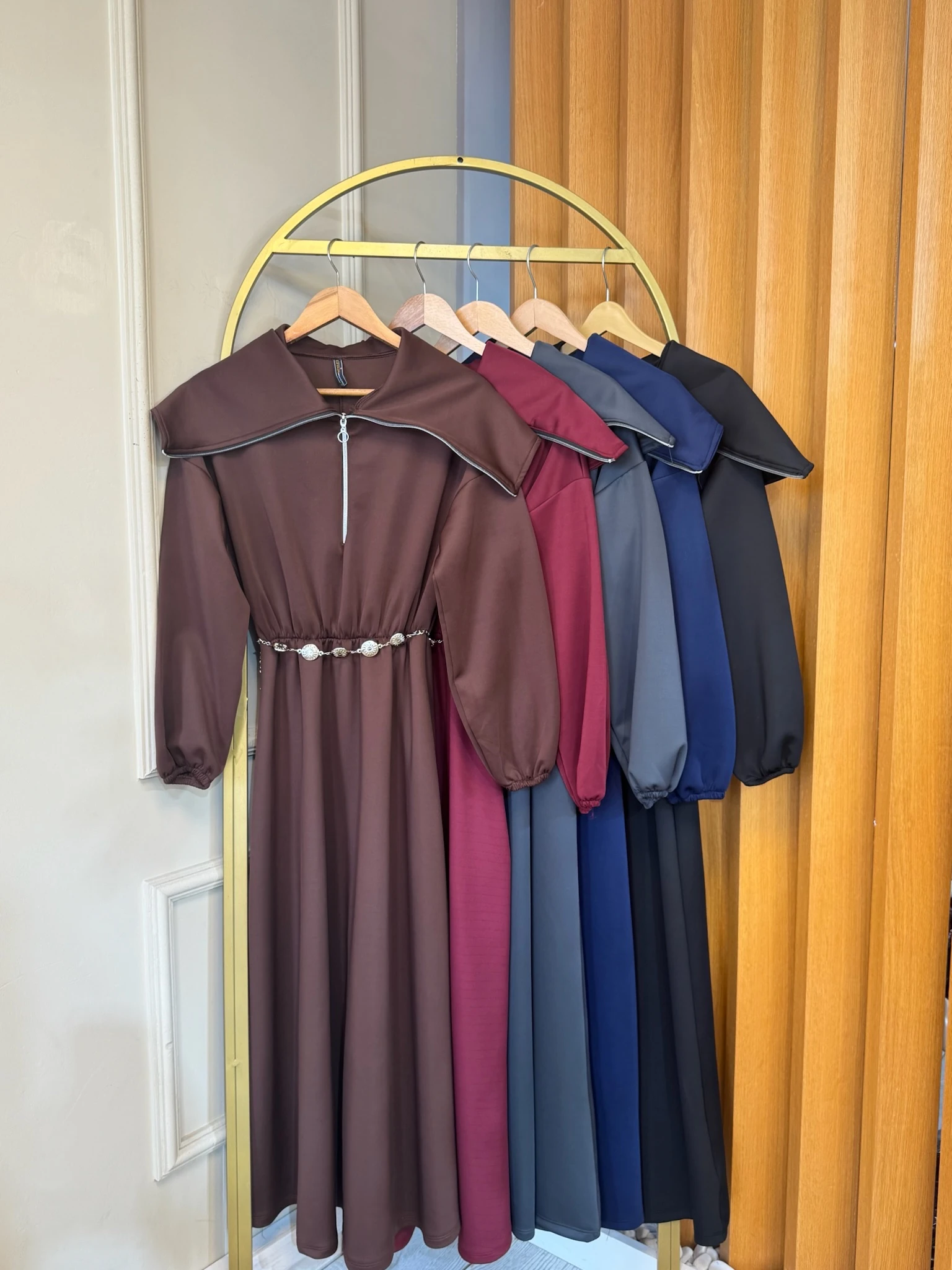 Fermuarlı Elbise Kahve 