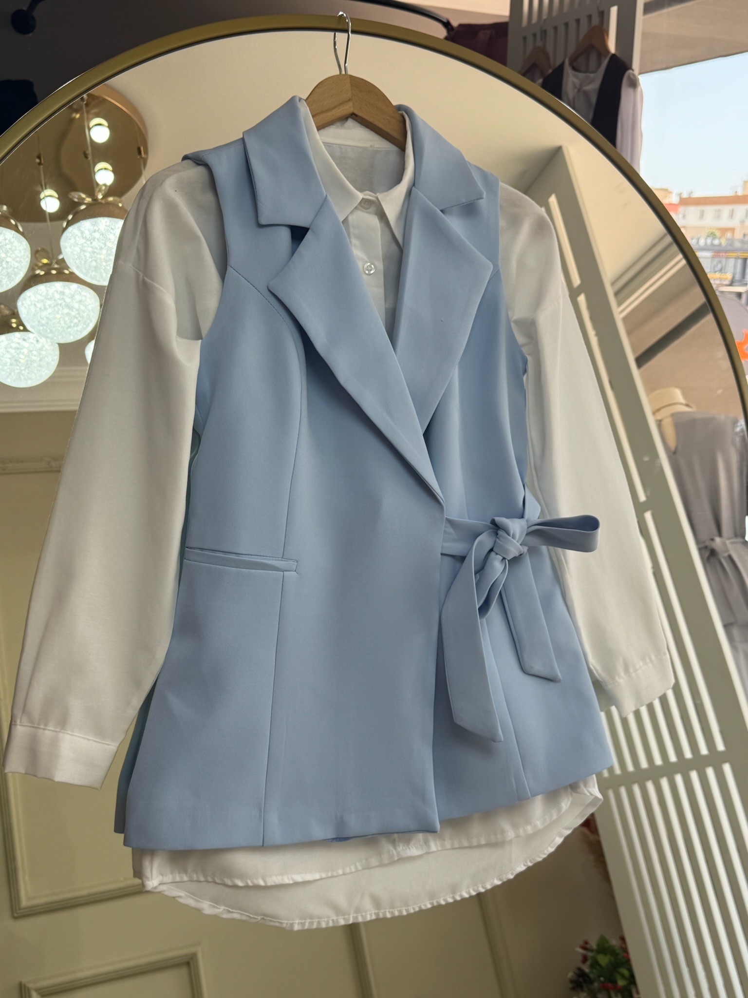 Mavi Bağlamalı Blazer Yelek