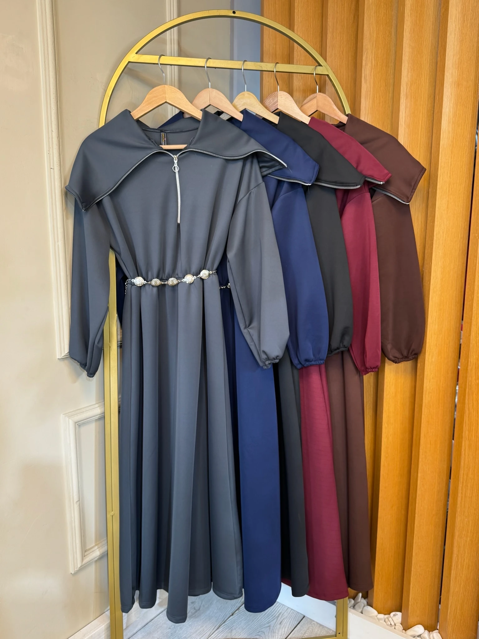 Fermuarlı Elbise Antrasit 