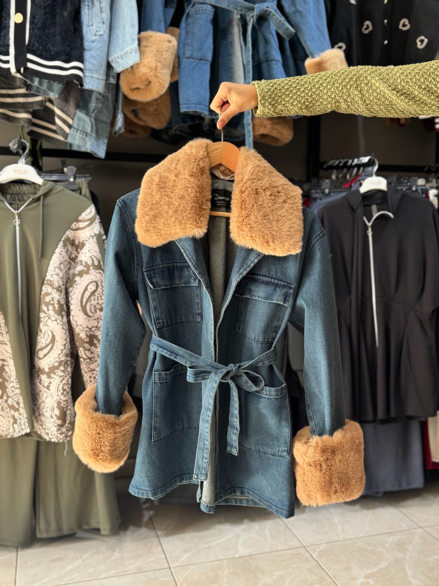 Kürk Kot Ceket Mavi