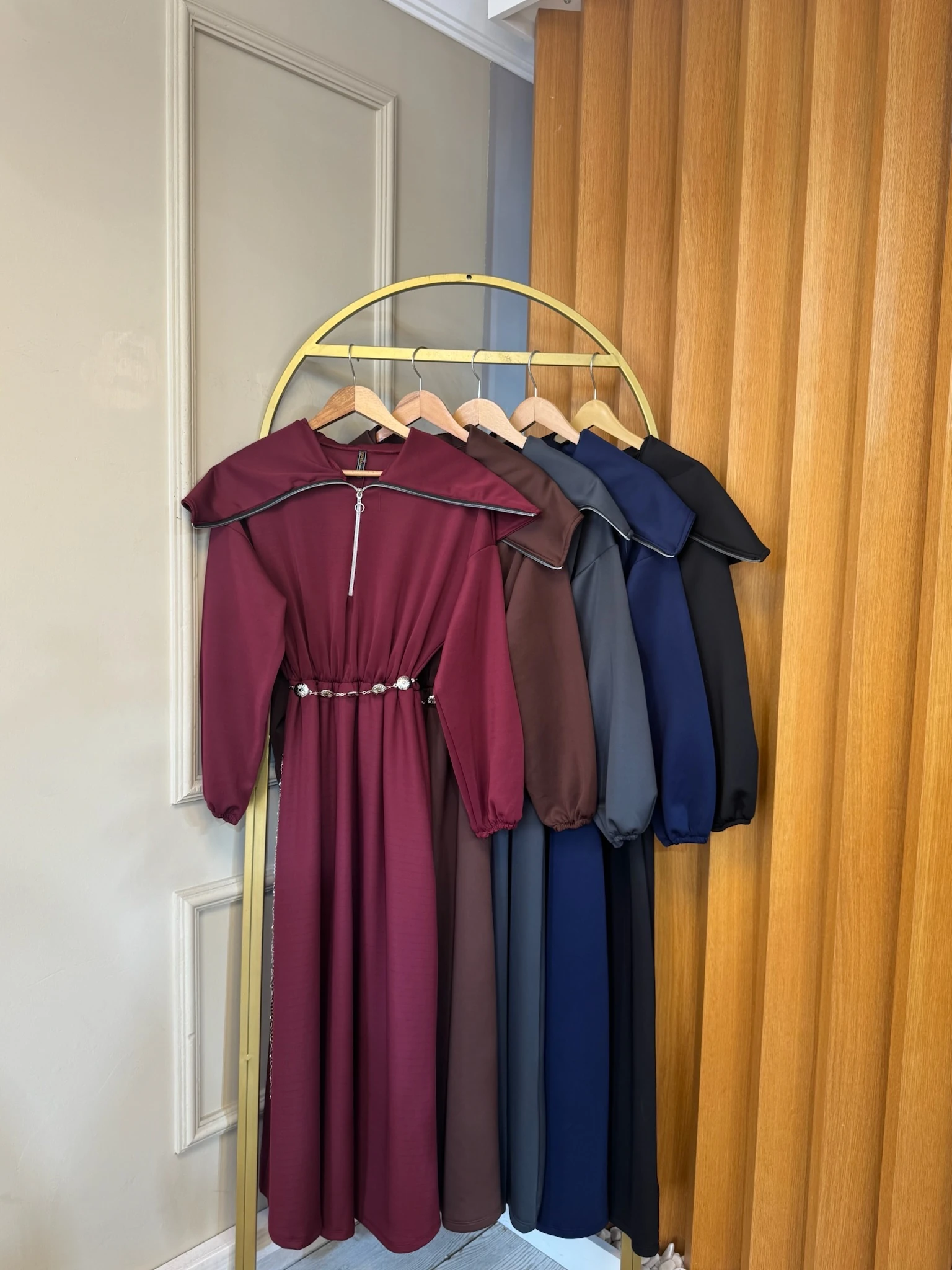 Fermuarlı Elbise Bordo 