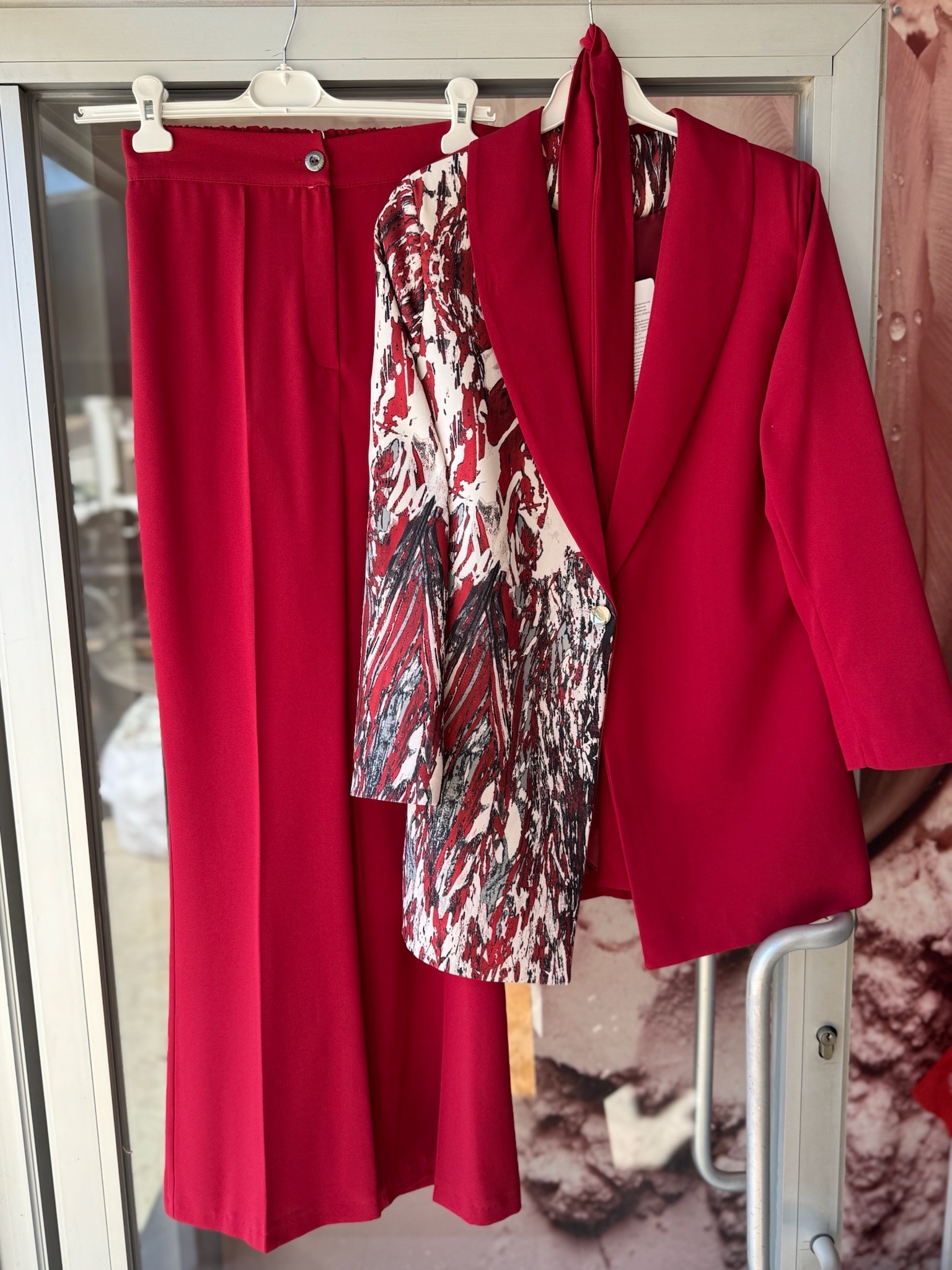 Desenli Blazer Takım Kırmızı