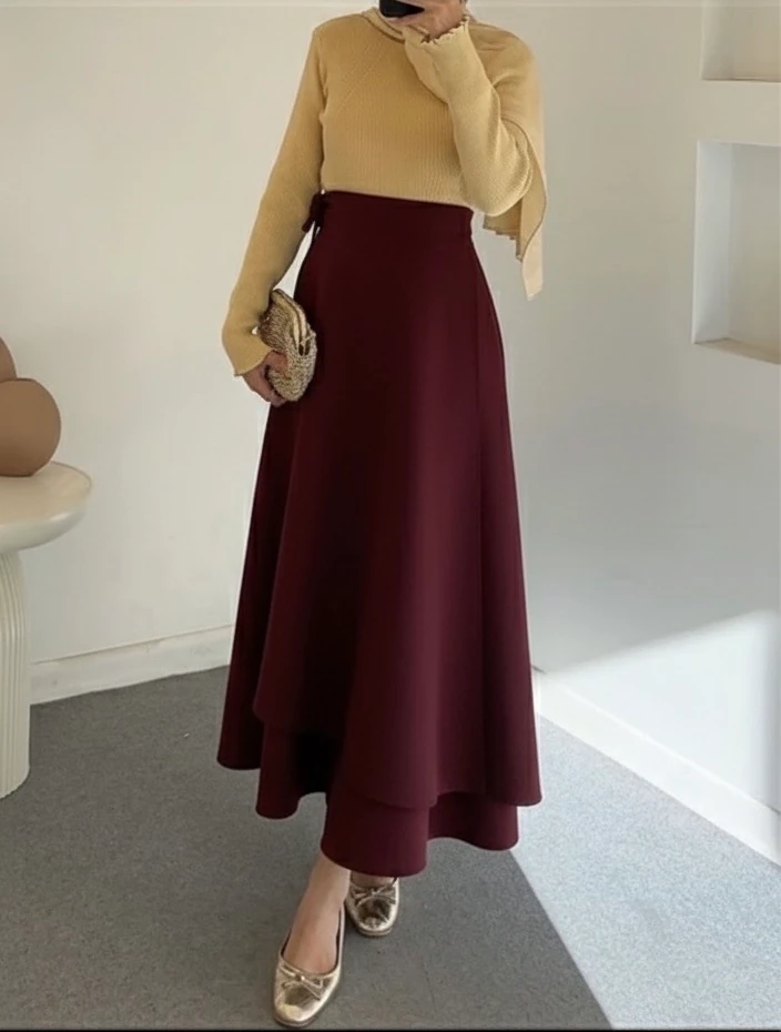 Bağlamalı Etek Bordo 