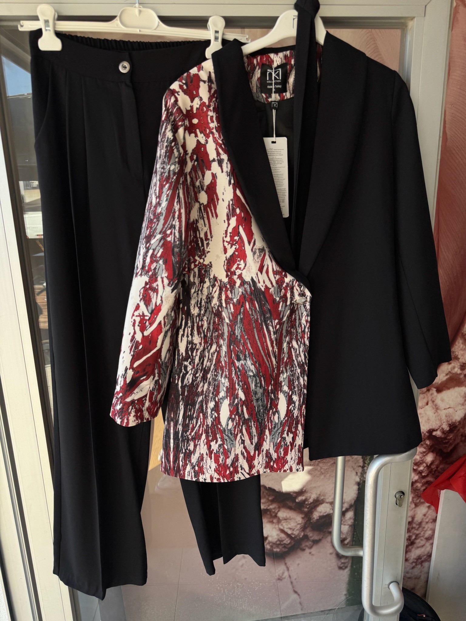 Desenli Blazer Takım Siyah