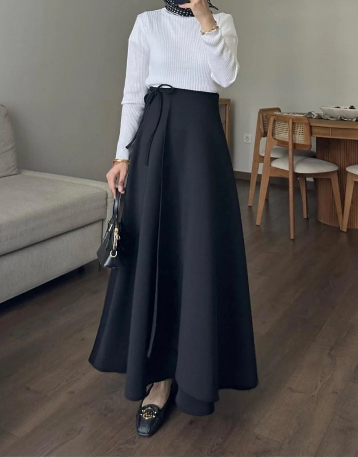 Bağlamalı Etek Siyah 