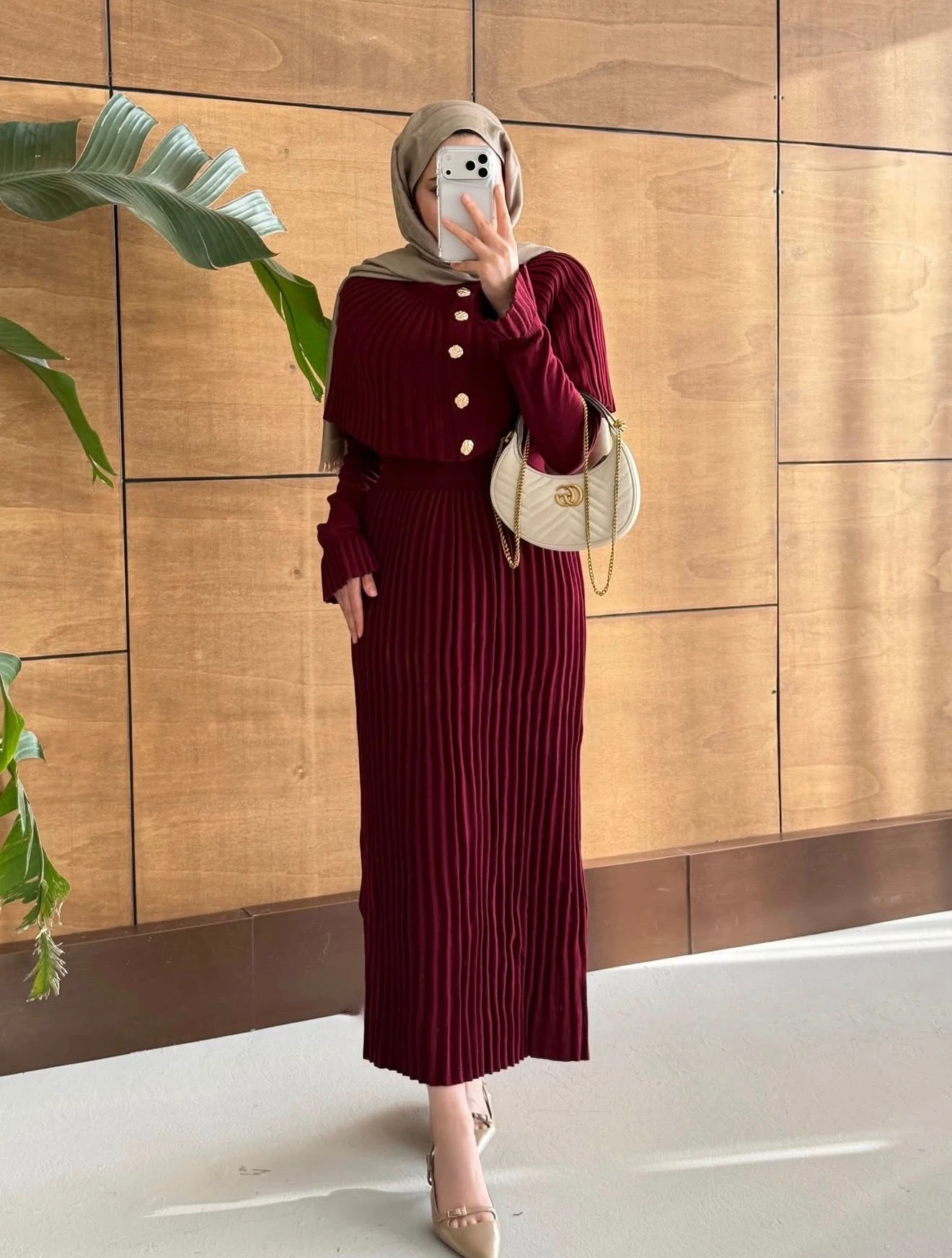 Pelerin Elbise Bordo