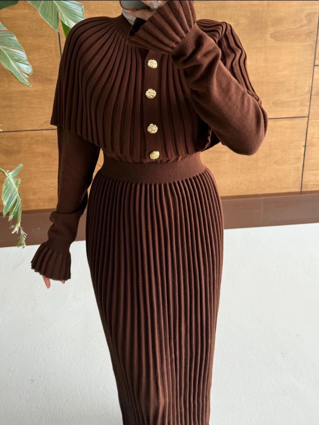 Pelerin Elbise Kahve 