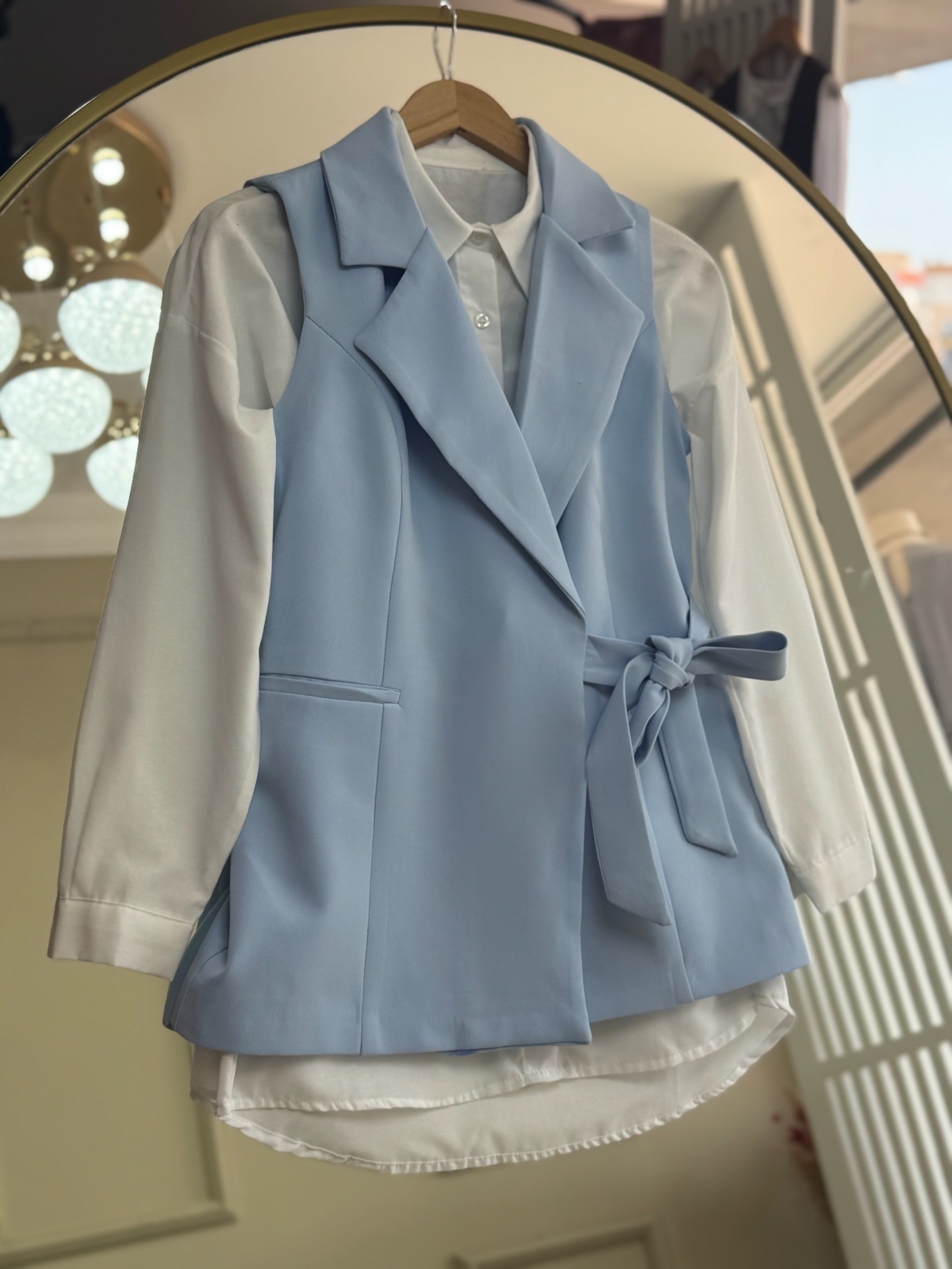 Mavi Bağlamalı Blazer Yelek