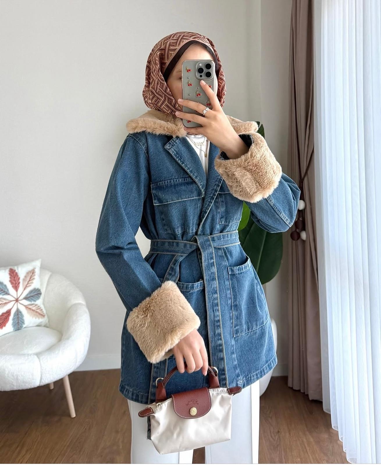 Kürk Kot Ceket Mavi