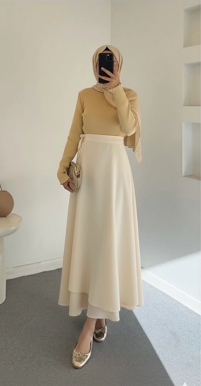 Bağlamalı Etek Krem 