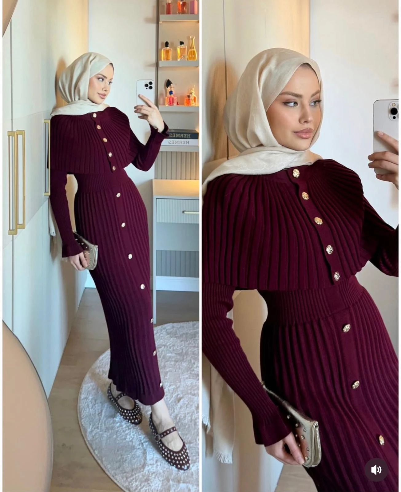 Pelerin Elbise Bordo 