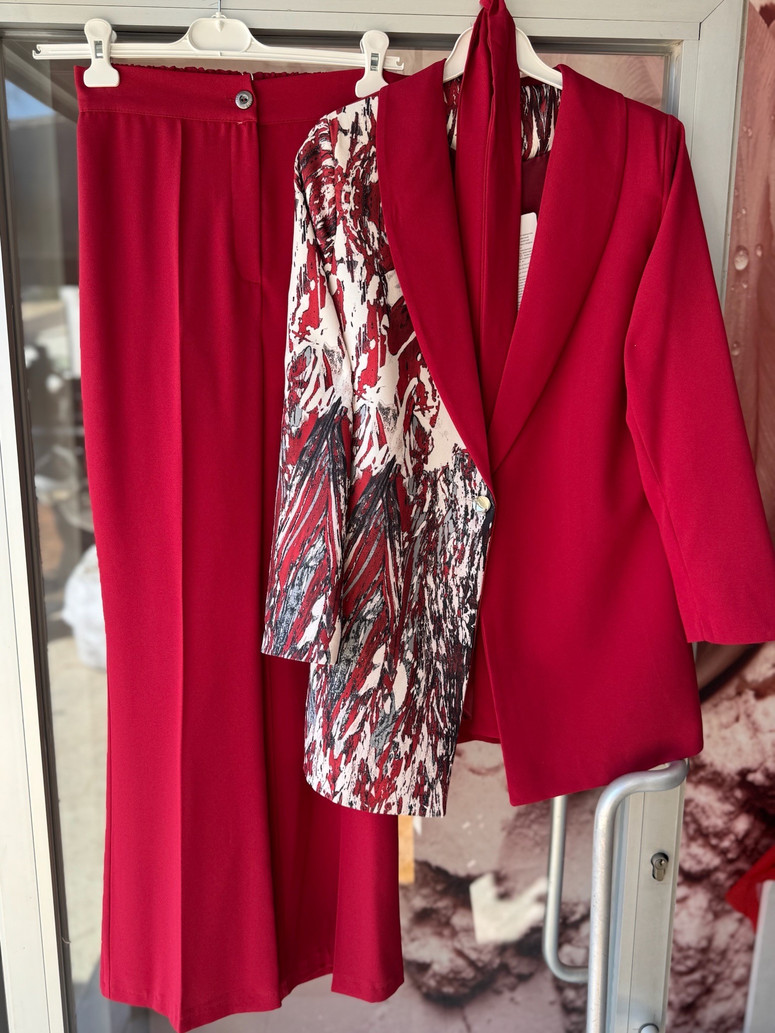 Desenli Blazer Takım Kırmızı