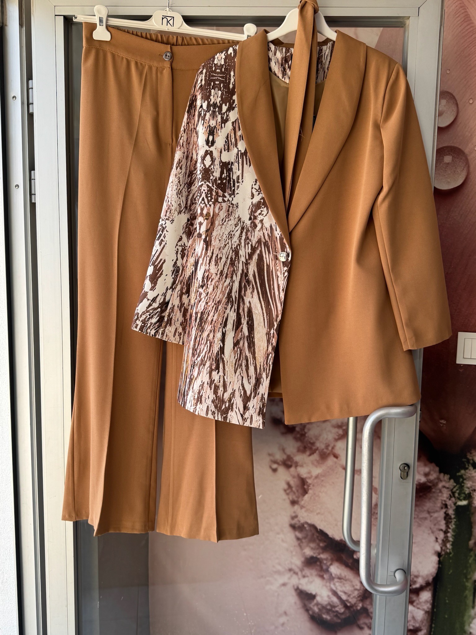 Desenli Blazer Takım Vizon