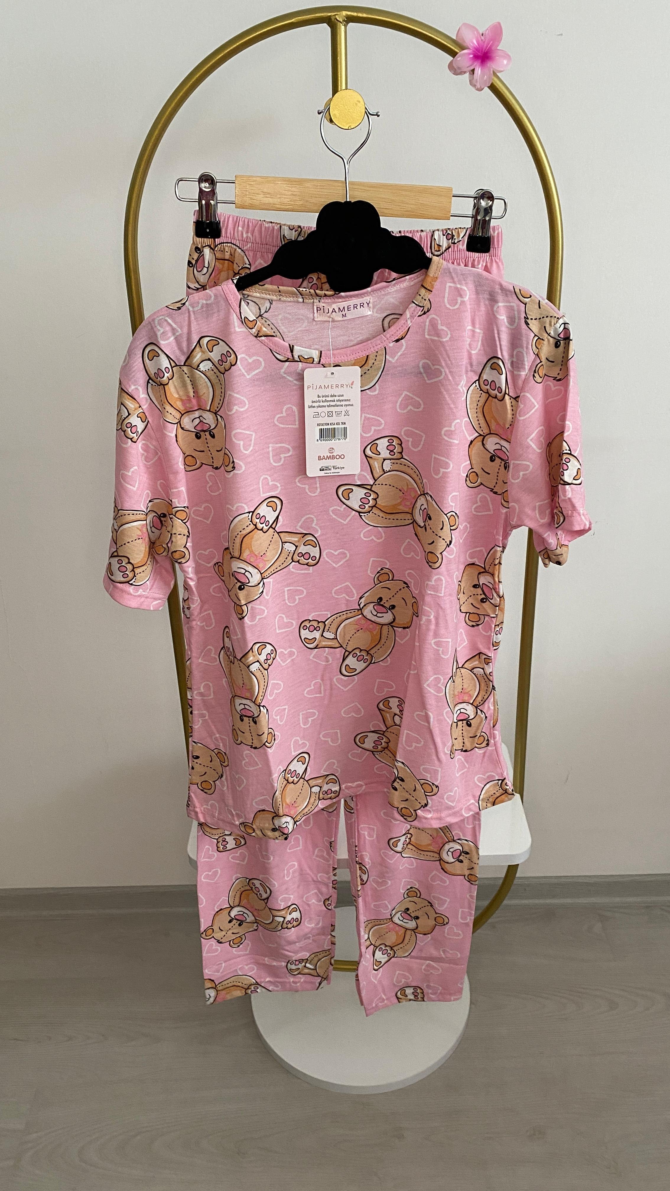 Ayicikli pembe pijama takimi