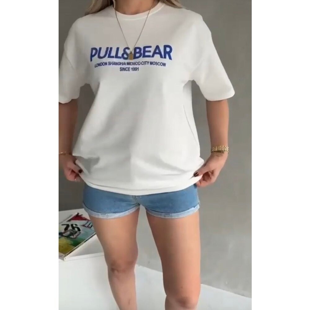 PULL&BEAR ORJ BASKILI BASIC RAHAT TISÖRT