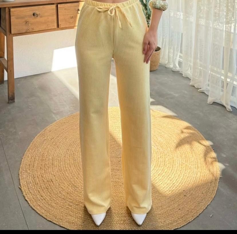 Zara su yolu çizgili palazzo pantolon sarı